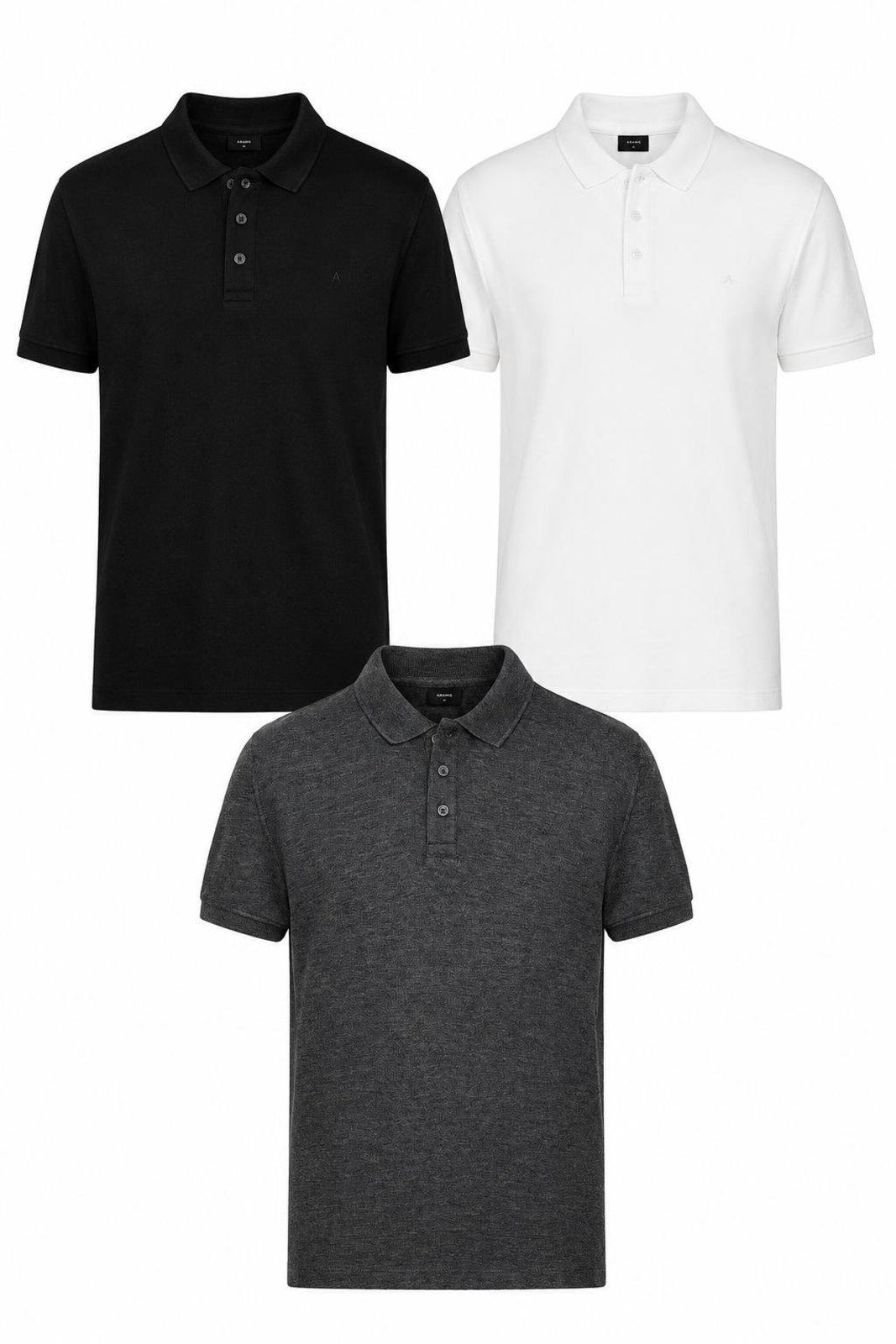 Kit Aramis 3 Polos Piquet Básico Preto, Branco e Grafite