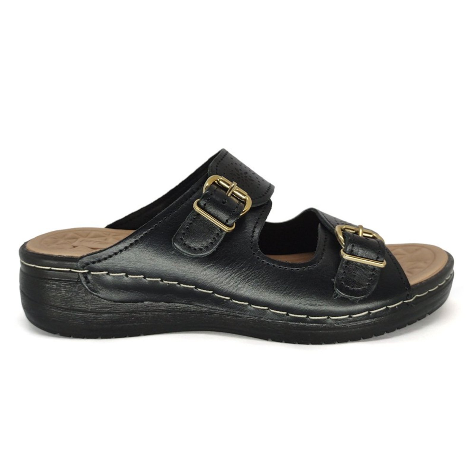 Tamanco Salto Baixo Couro Calce Fácil Pegada Comfort 233816 Preto