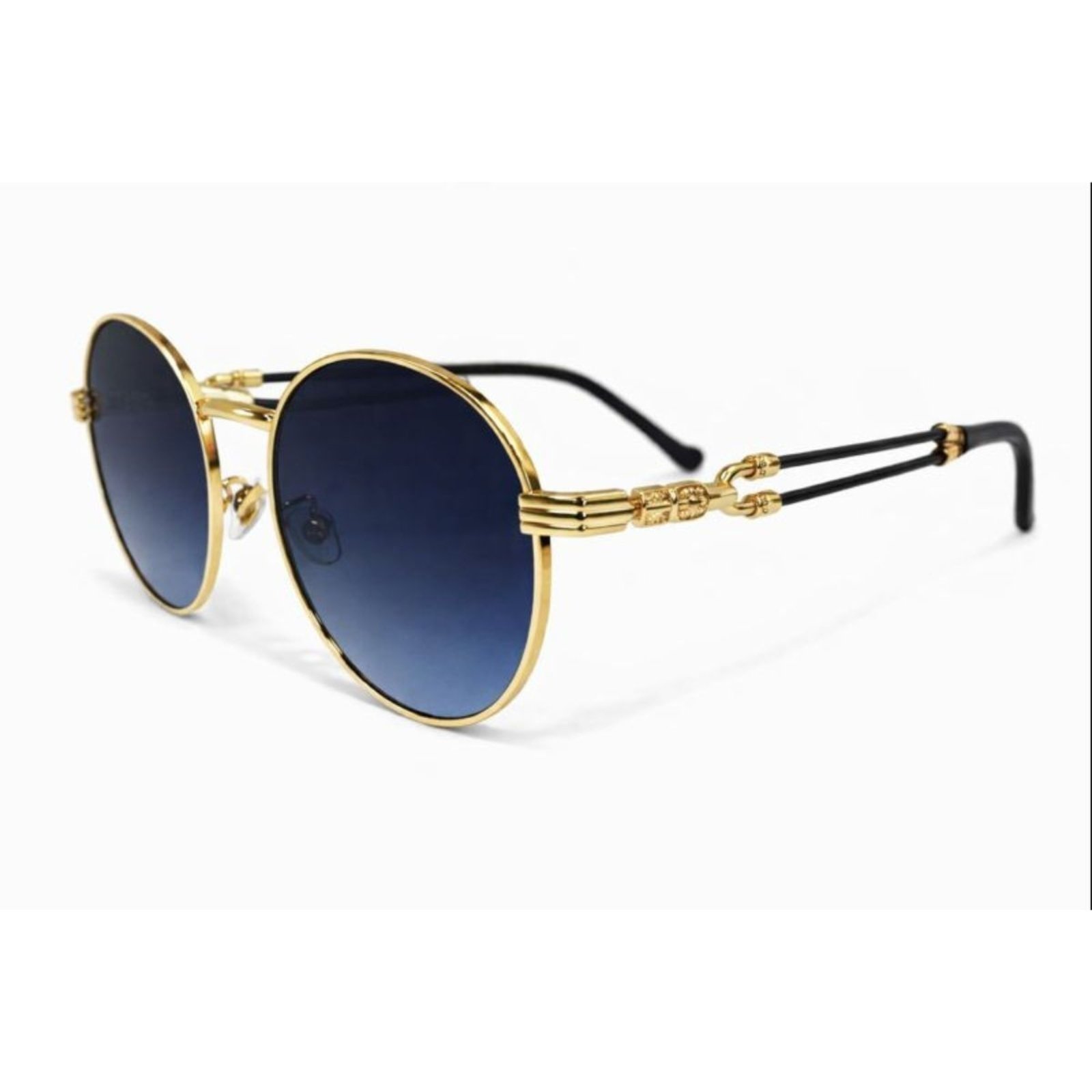 Óculos de Sol Redondo UV400 Estilo Moderno Lente Azul Preto