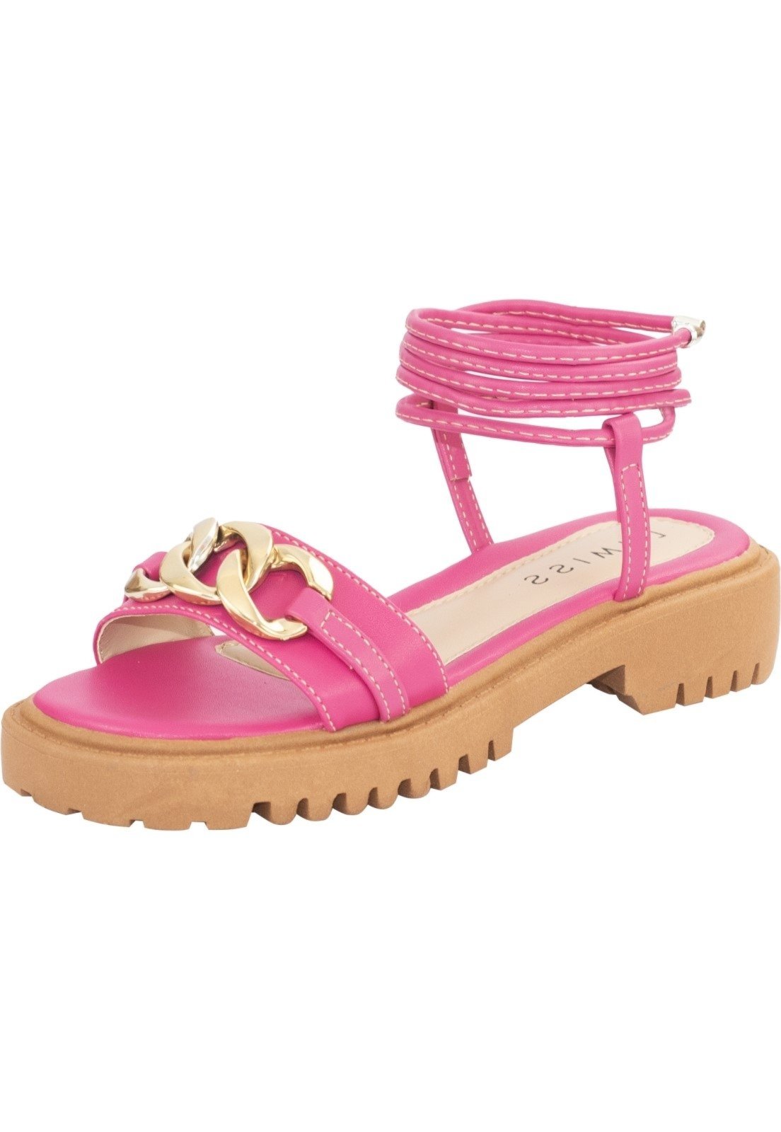 Sandália Feminina Lumiss Flatform Tratorada Corrente Amarração Pink