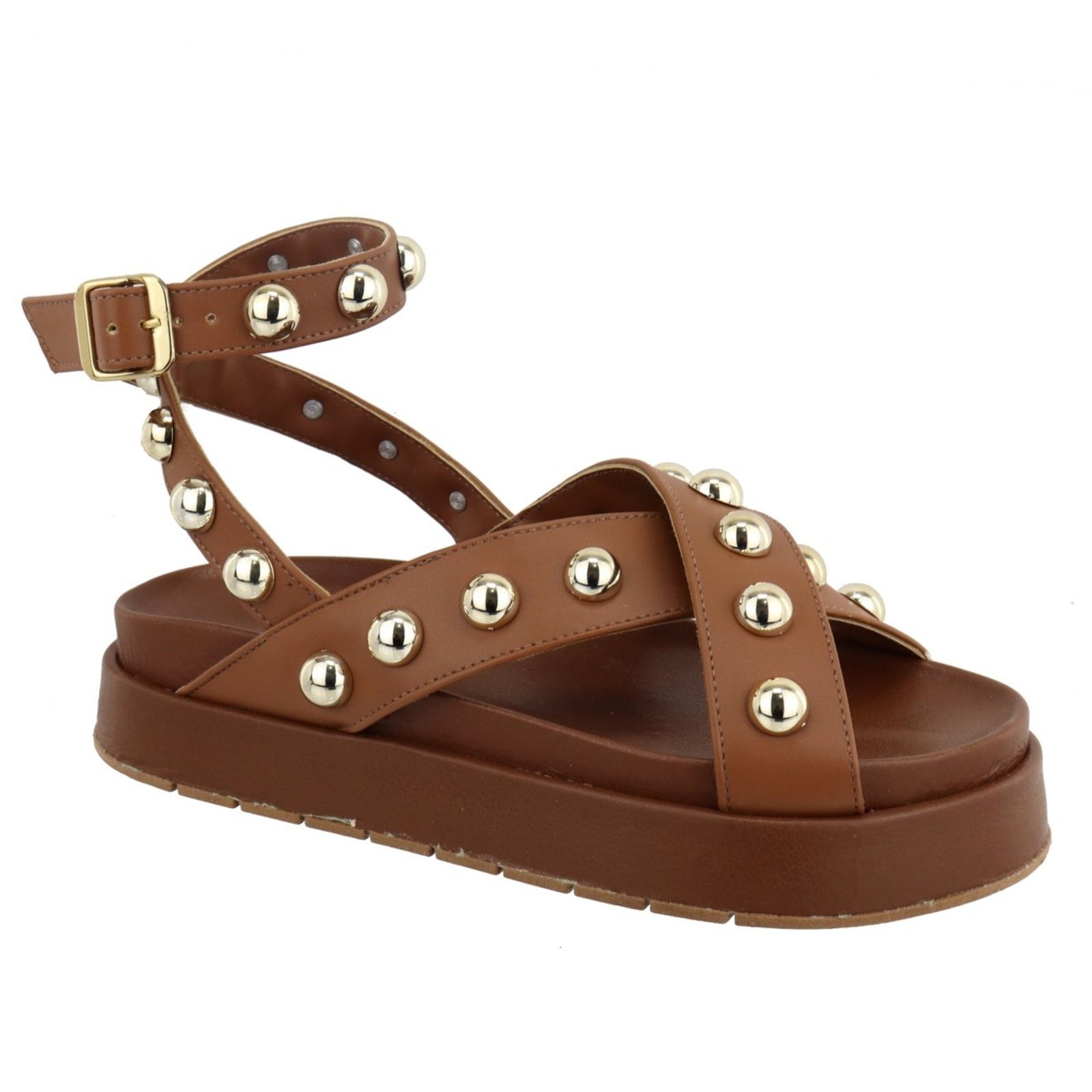 Sandalia Papete Flatform Feminina Caramelo Bolinhas Sola Alta Tellini Store