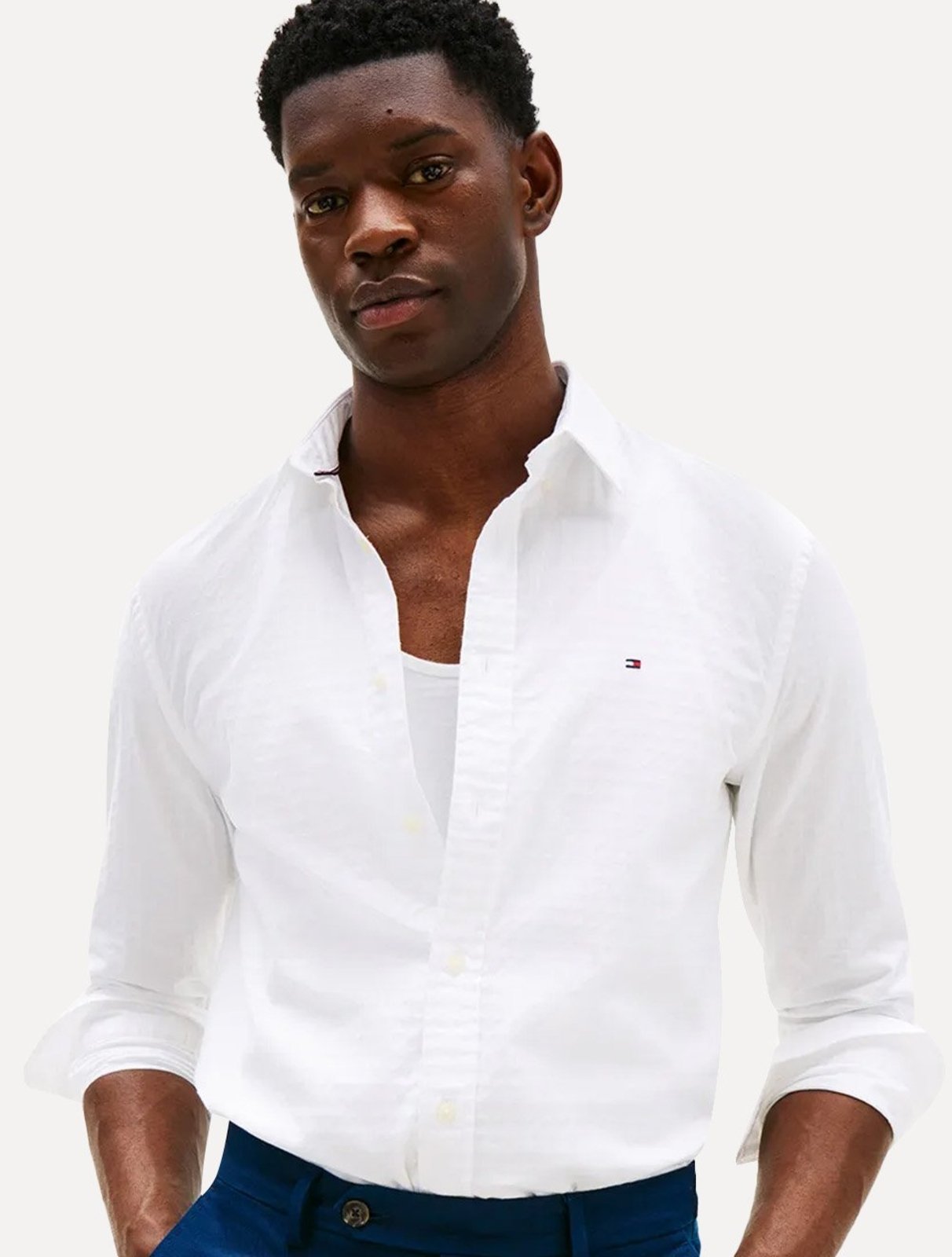 Camisa Tommy Hilfiger Masculina Regular Flex Pop Dobby Branco