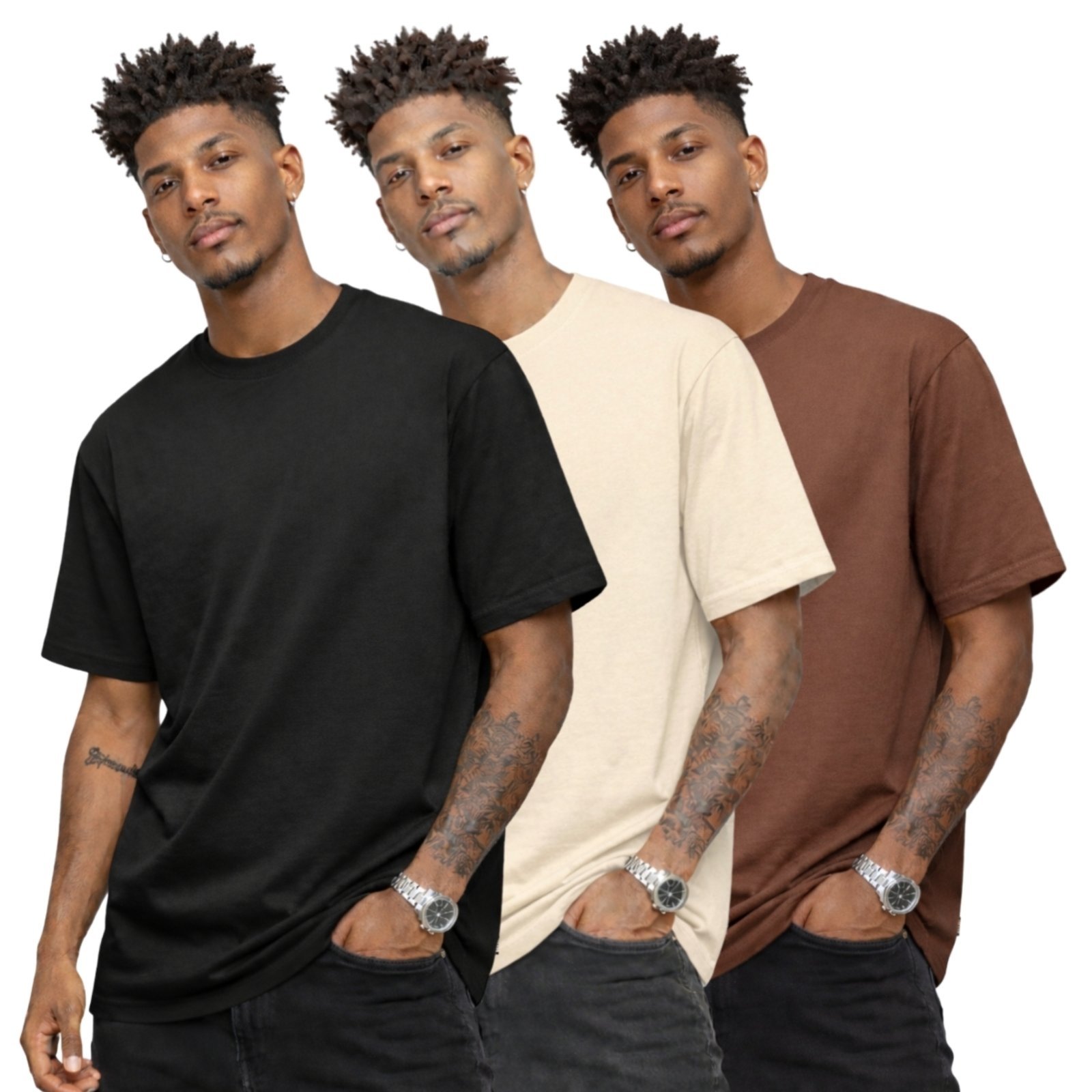 Kit 3 Camisa Masculina Camiseta Gola Redonda Lisa Algodão