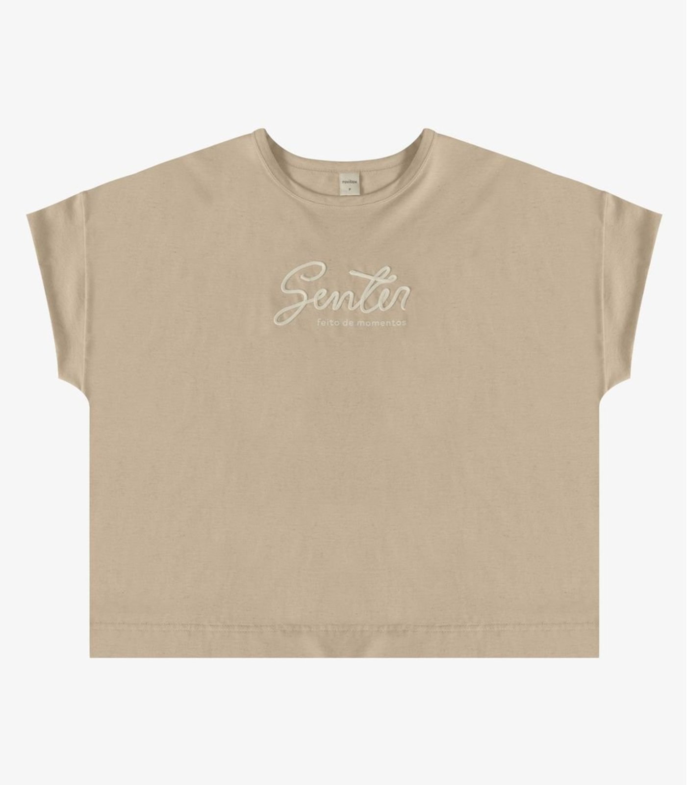 Blusa Feminina Manga Curta Bordado Cordel Rovitex Bege