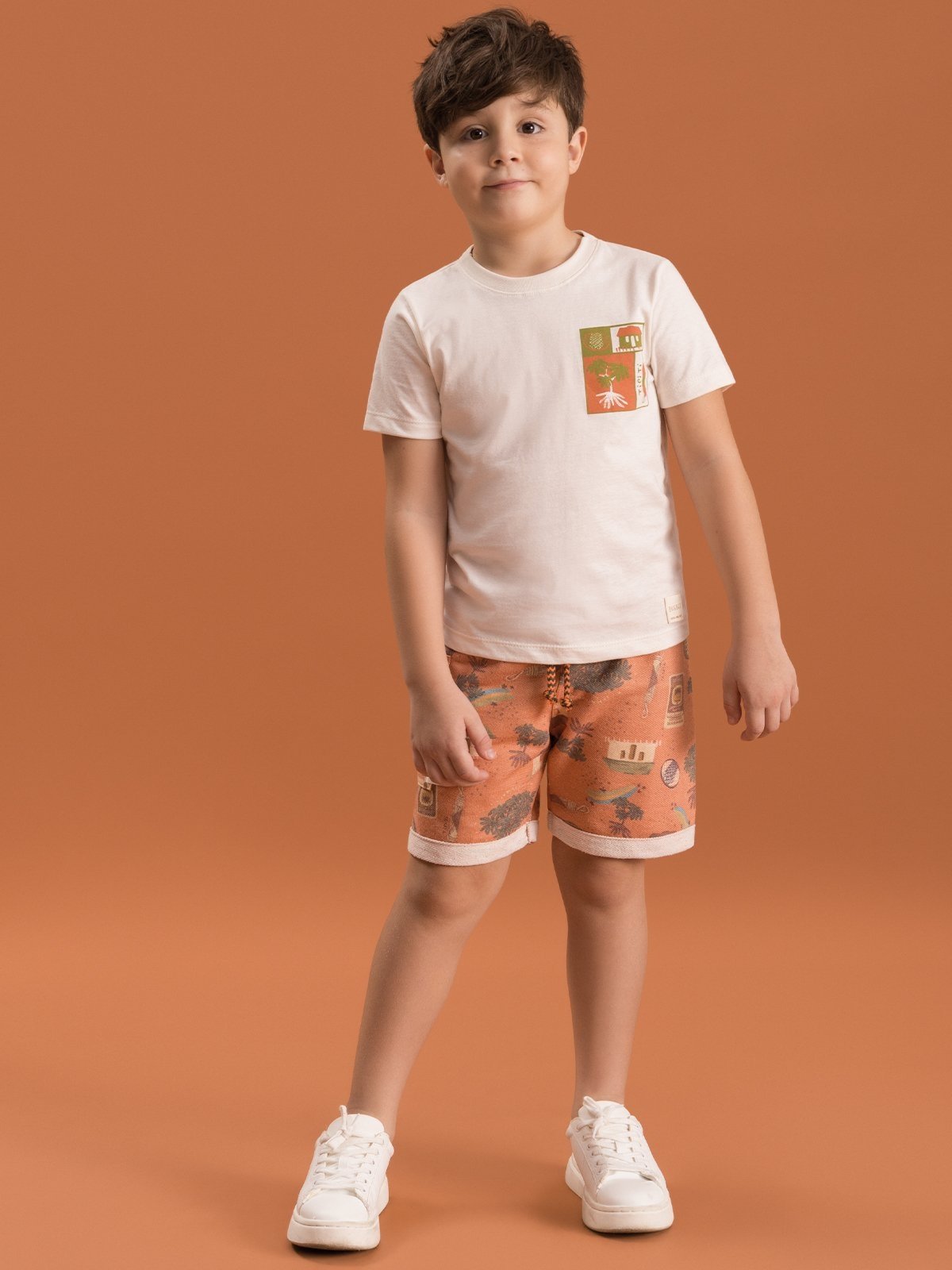 Vista 2 Infantil - Conjunto Bugbee em Malha e Moletom Texturizado Eco estampado/off-white Bugbee estampado/off-white