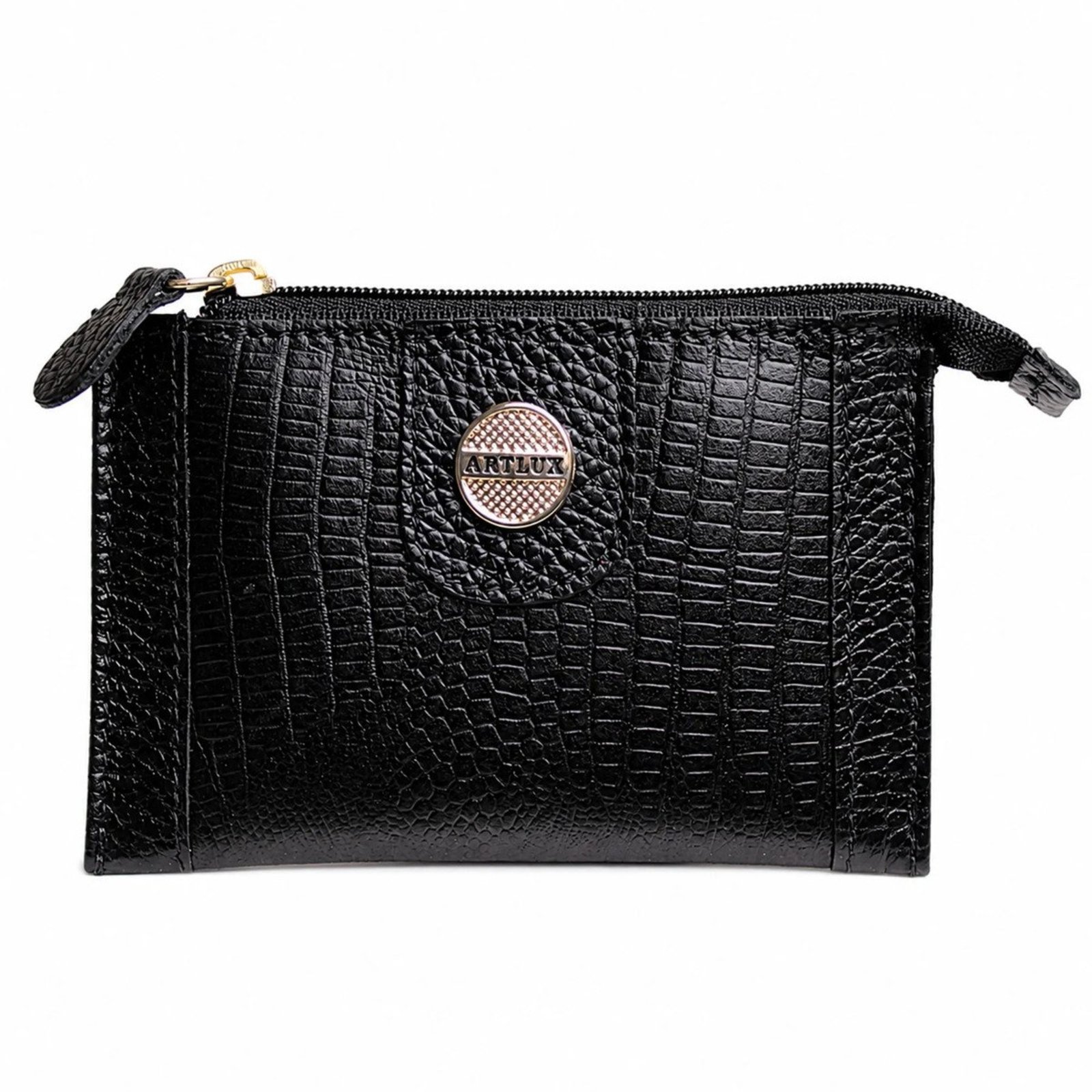 Porta Moedas em Couro com Zíper Artlux 8027 Preto