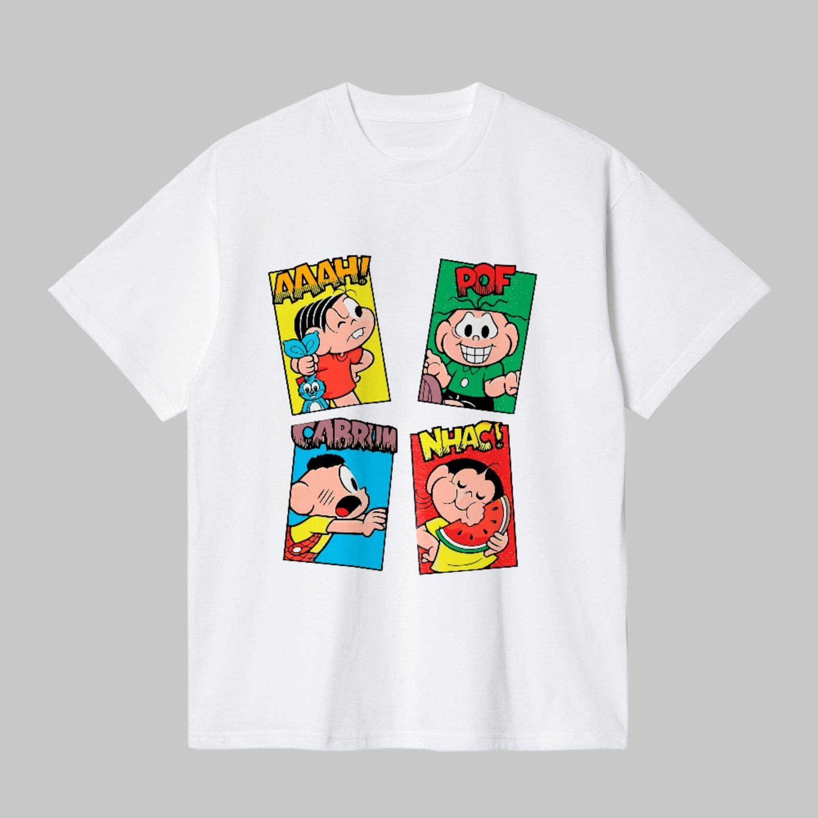 Camiseta Básica Estampa Quadrinhos Divertidos Turma Da Mônica Unissex Branco