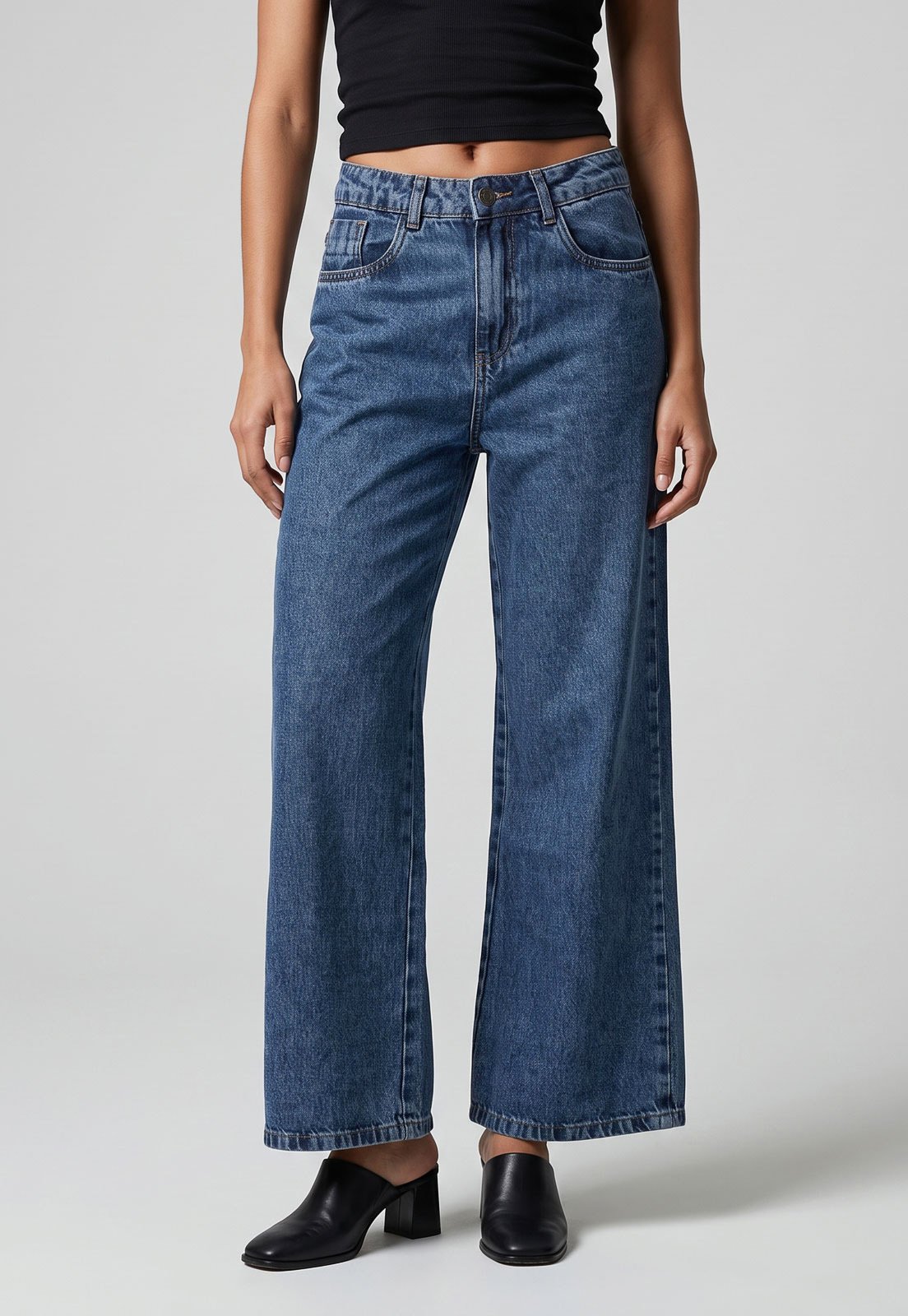 Calça Jeans Feminina Sawary Wide Leg Cropped Azul