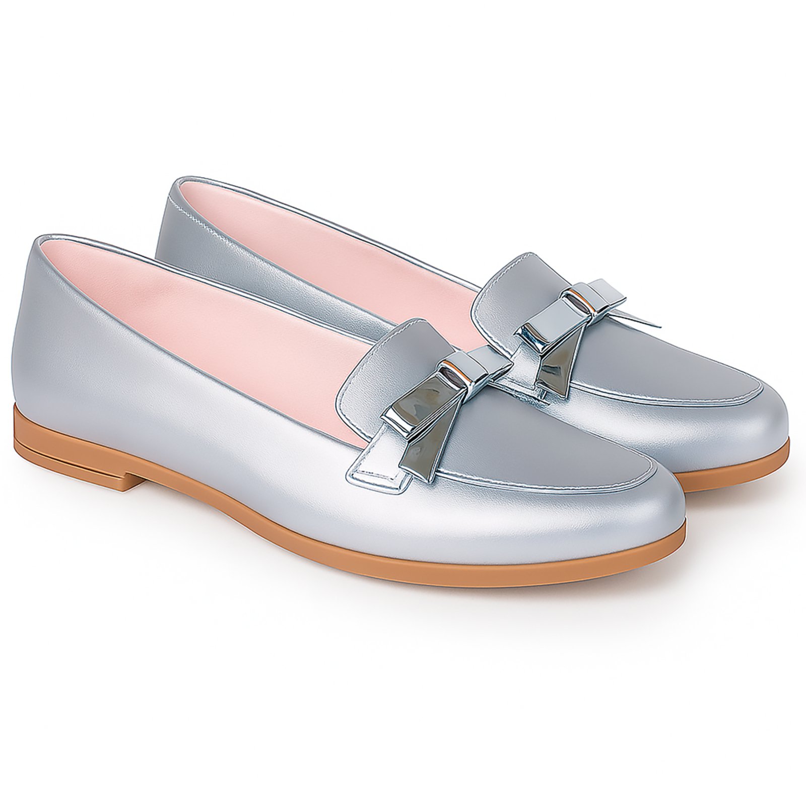 Infantil - Sapatilha Feminina Social Prata Estilo Mocassim Sapato Menina Pepite