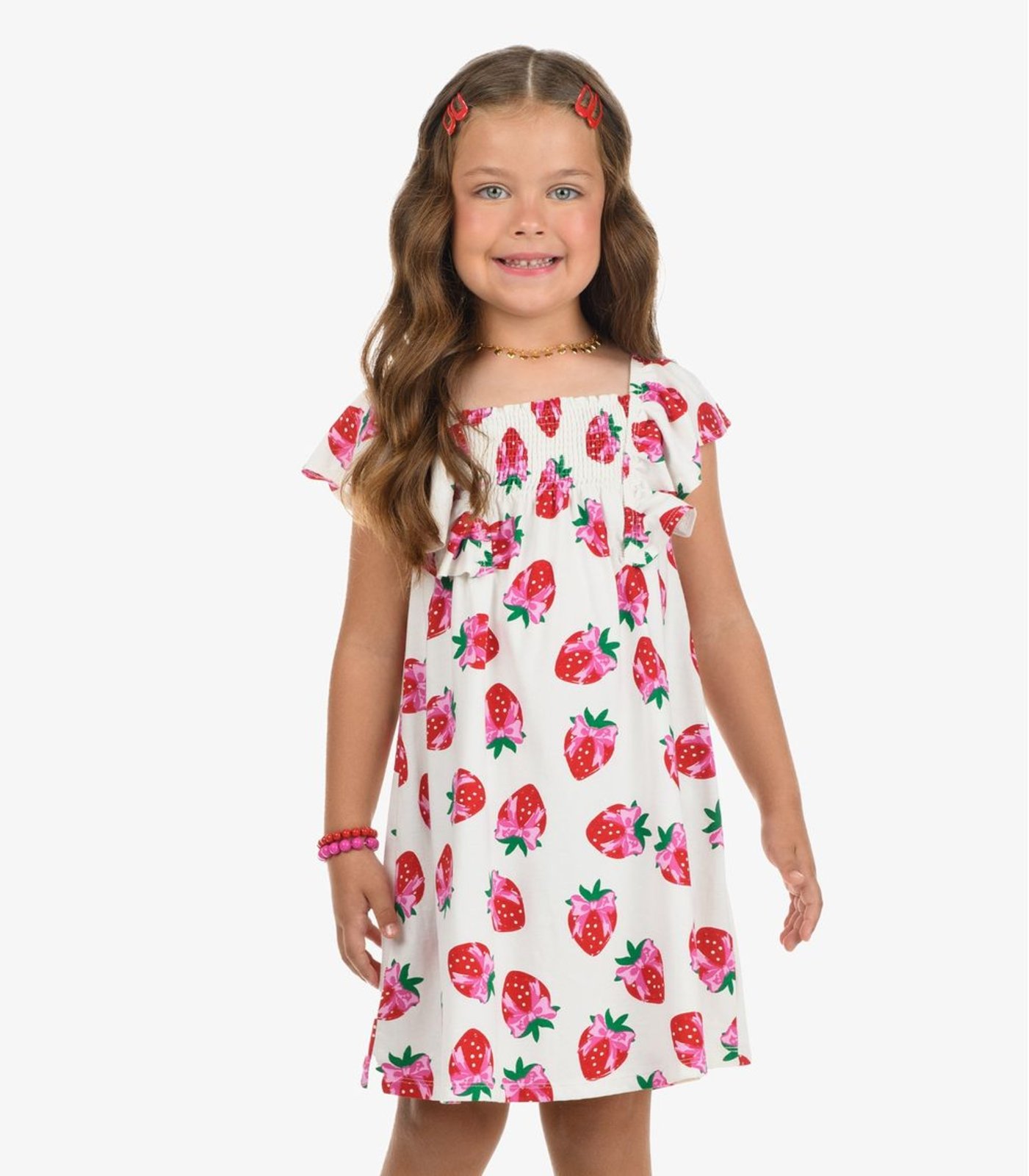Vista 2 Infantil - Vestido em Meia Malha Menina Rovi Rovitex Kids bege
