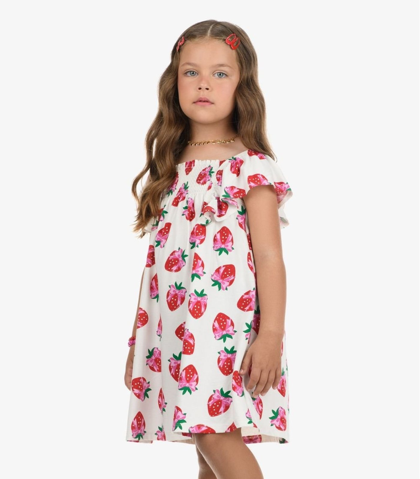 Vista 3 Infantil - Vestido em Meia Malha Menina Rovi Rovitex Kids bege