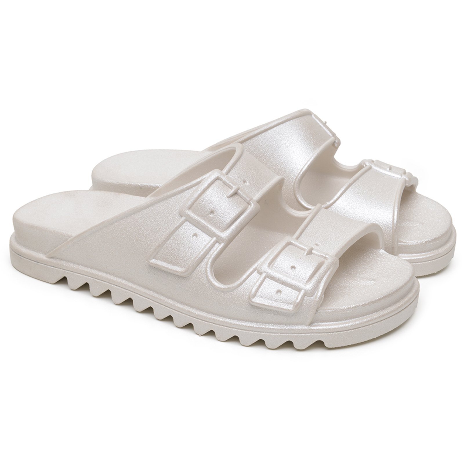 Chinela Feminina Casual Anna Andrade Sandália Slide Elegante Verão Conforto Metalizada Prata