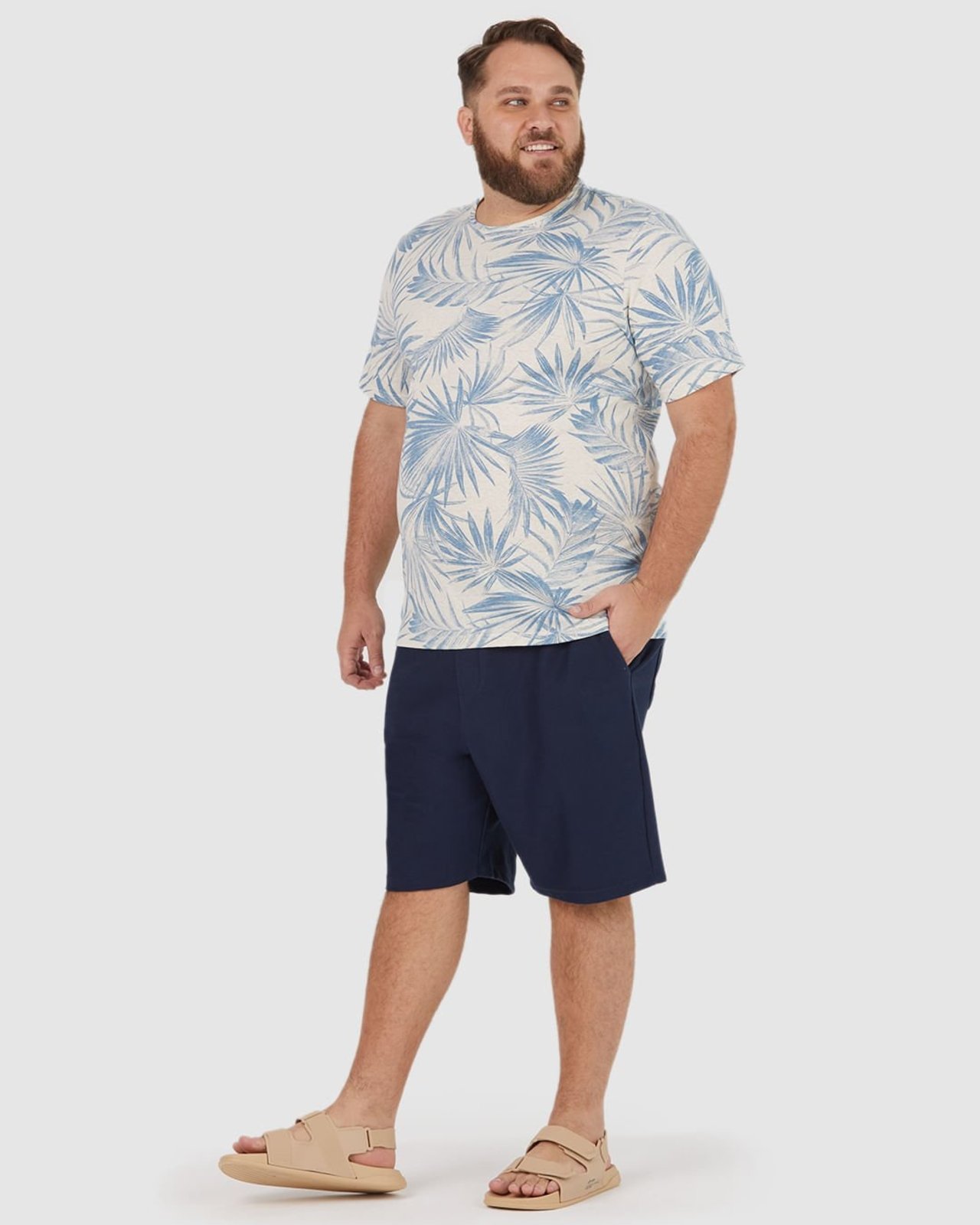 Vista 3 Camiseta Masculina Plus Size Estampa Folhagem Em Malha Linho MALWEE PLUS verde MALWEE PLUS verde