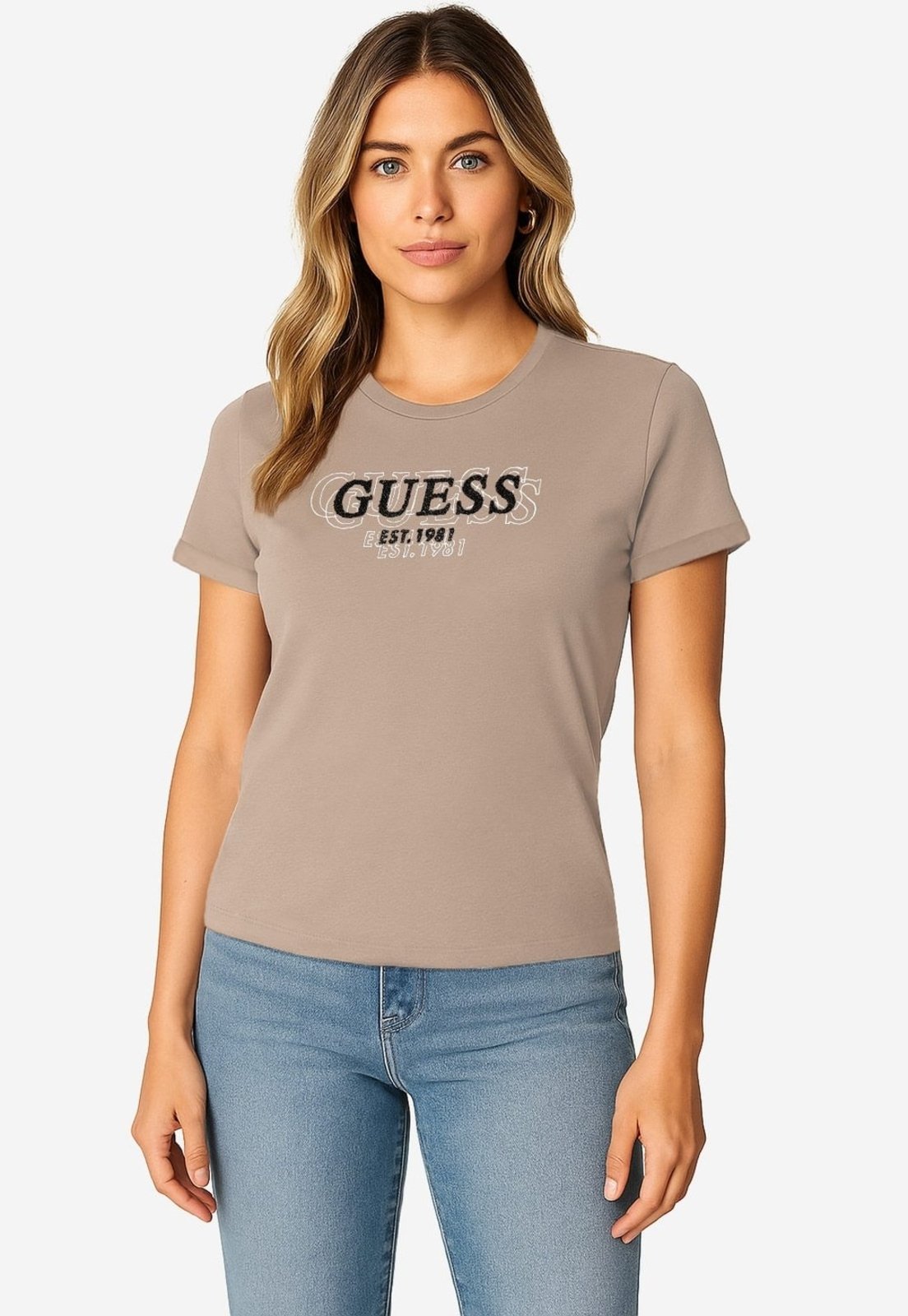 Camiseta Guess Estampa com Textura Bege