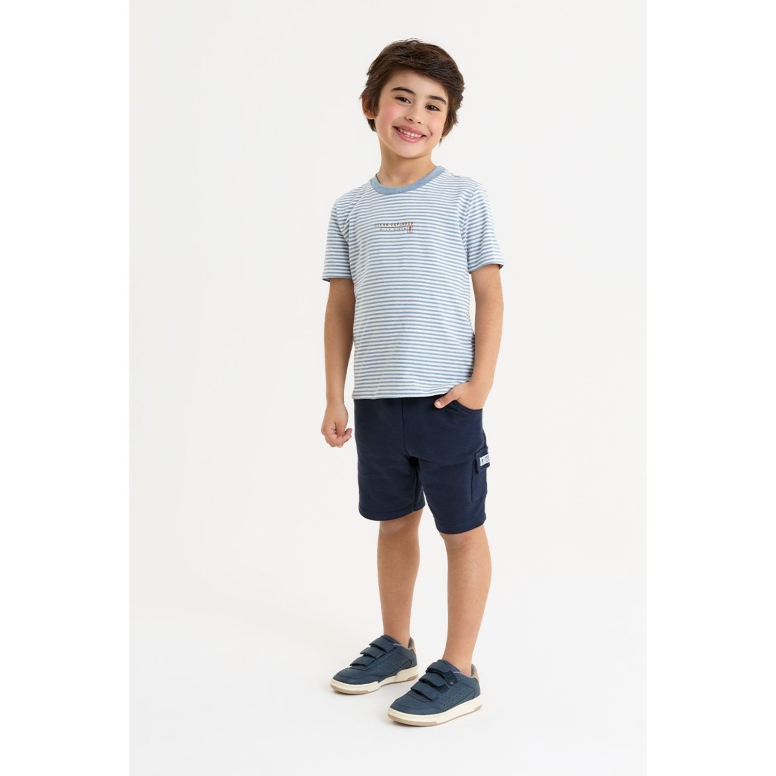 Infantil - Conjunto Masculino com Camiseta Listrada e Bermuda Confortável
