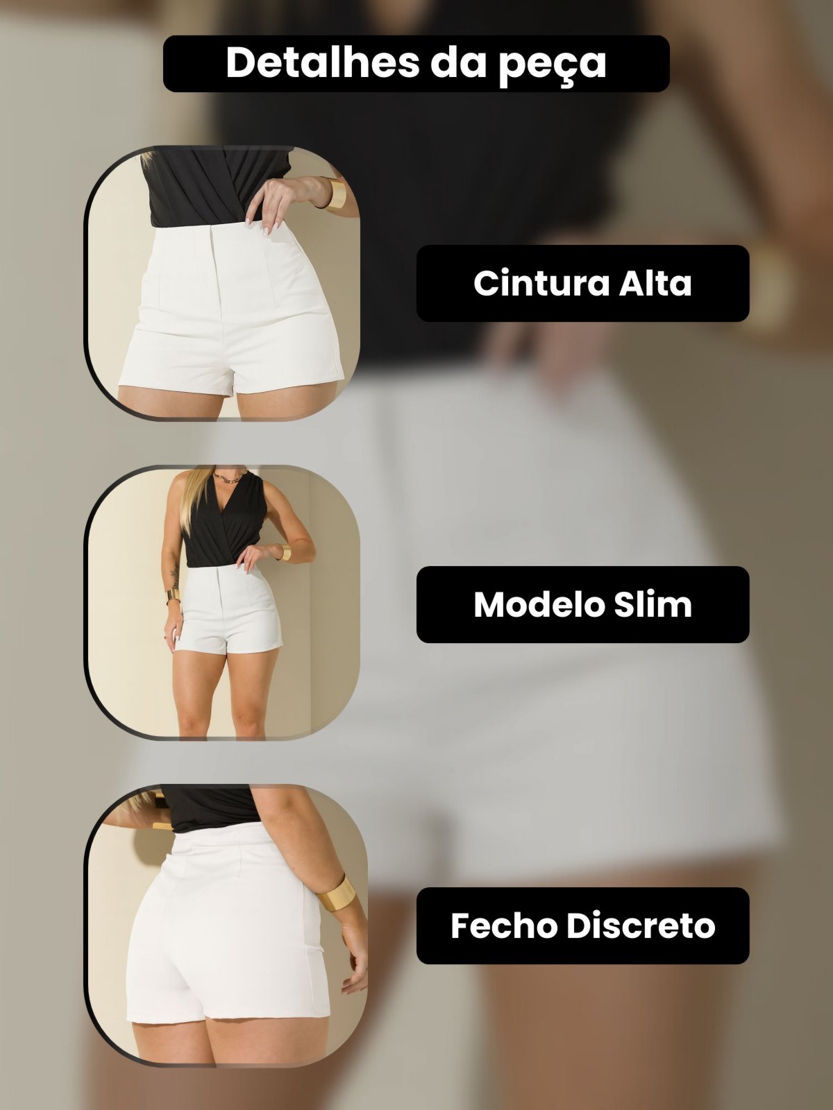 Vista 3 Shorts Feminino de Alfaitaria Social Fecho Invisível Elegante Plissado Modelagem Curta Cintura Alta Estiloso Casual Sofisticado Bolsos Frontais Fecho com Botão Minimalista Vicio Fatal caramelo Vicio Fatal caramelo