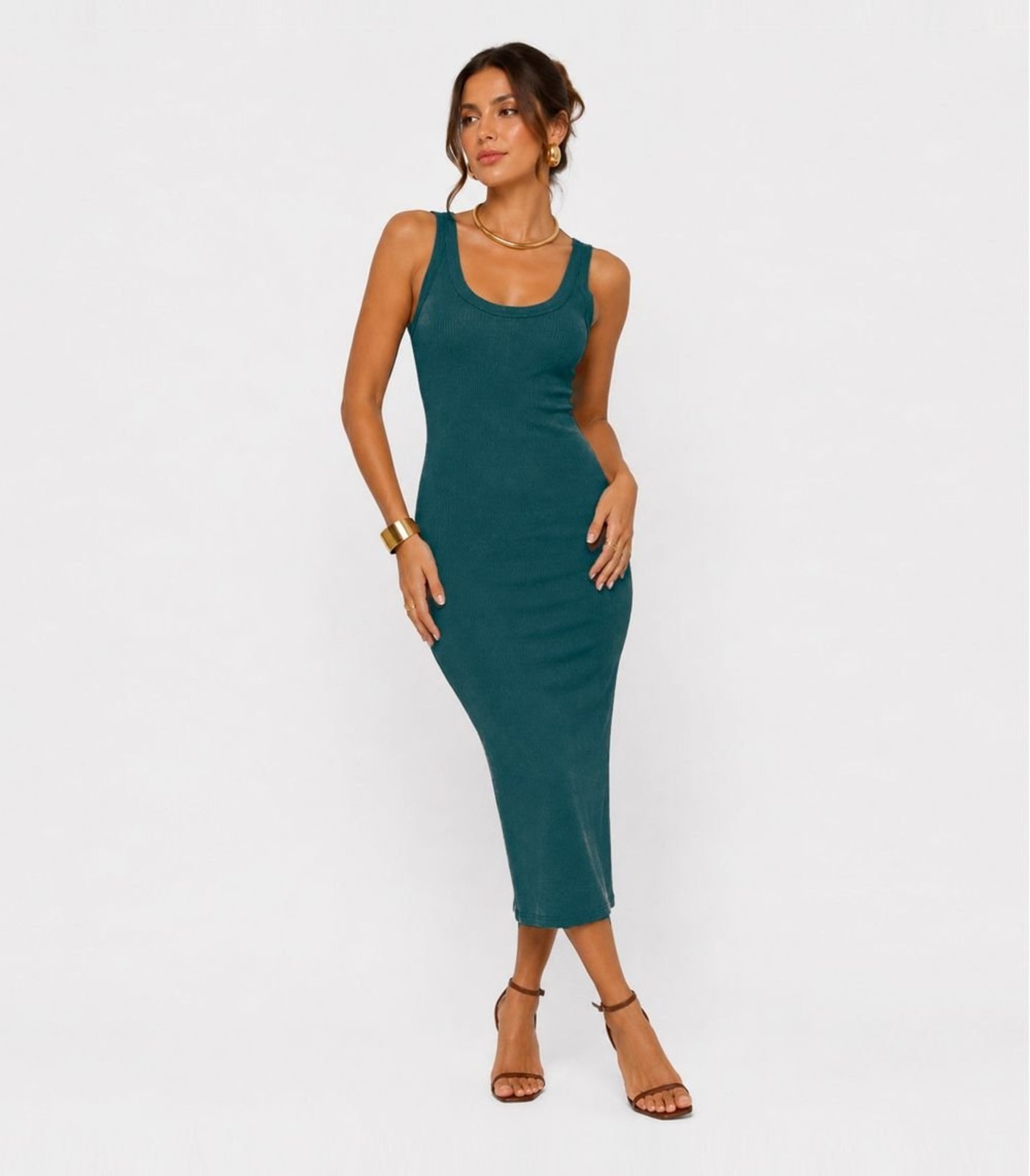 Vestido Midi Em Ribana Canelada Infinita Cor Verde