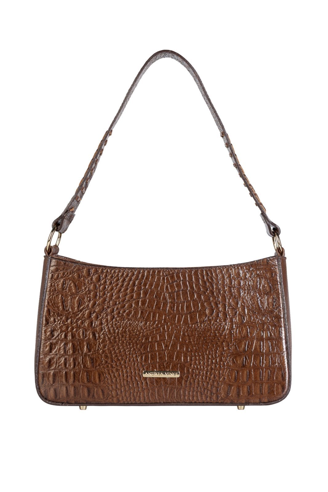 Vista 2 Bolsa de ombro em couro croco baguete Liah - Whisky preto preto