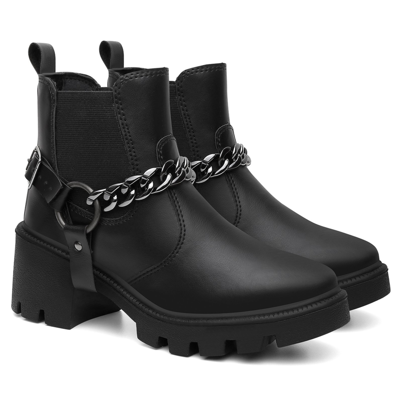 Bota Feminina Chelsea Anna Andrade Coturno Elástico Cano Curto Cabresto Moda Preto