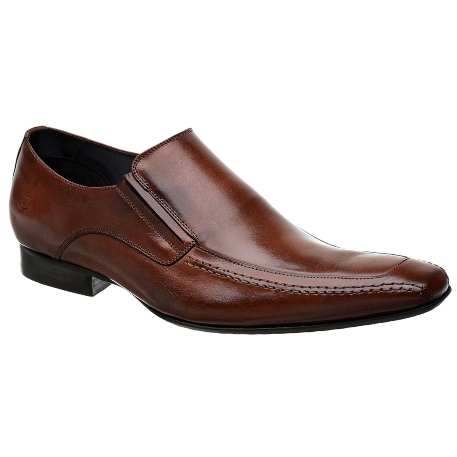Sapato Social Masculino Malbork Couro Marrom Slip On Bico Fino Solado Borracha