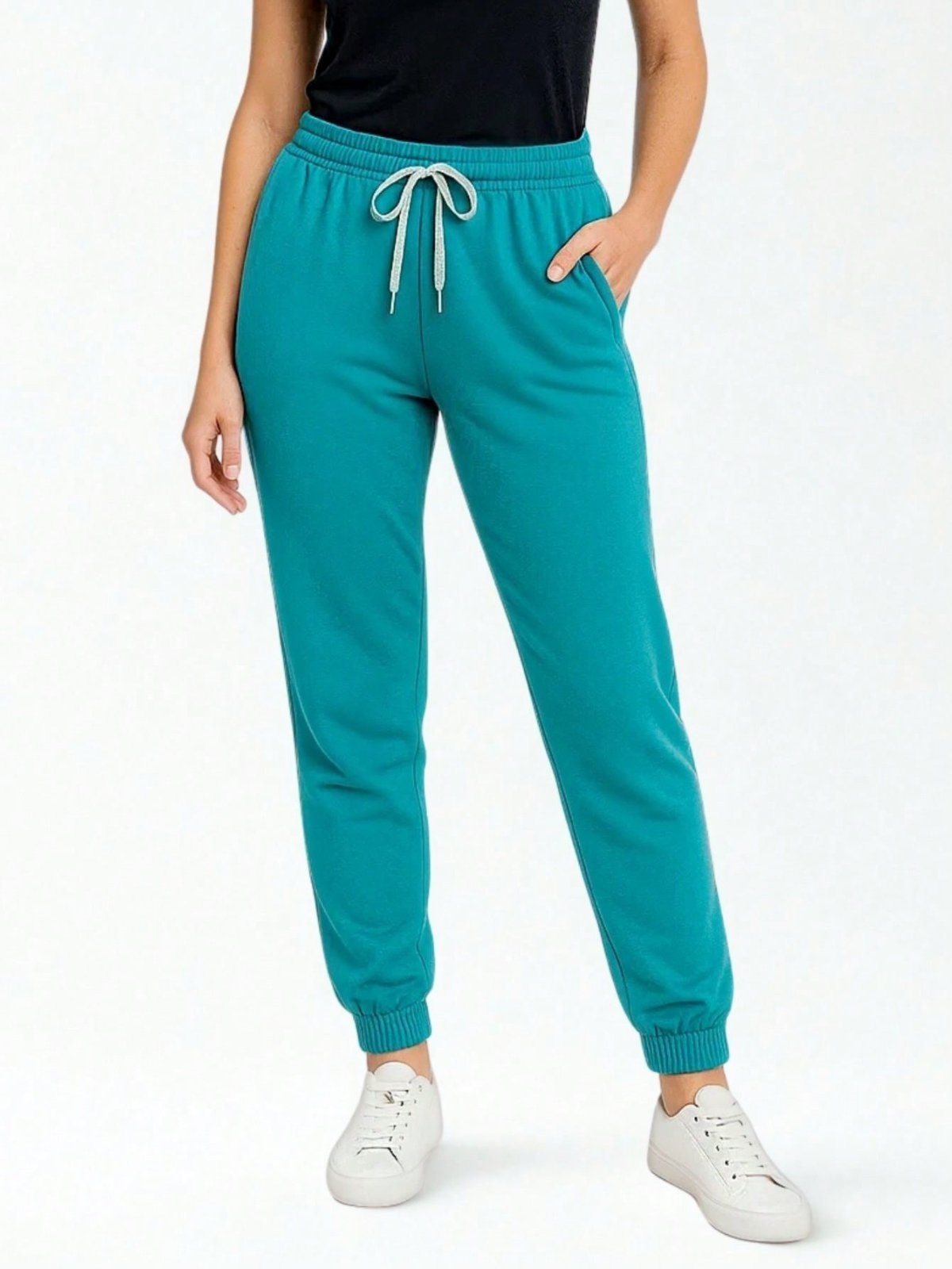 Calça de Moletom Feminina Jogger Básica Azul Turquesa Forrado Felpudo Flanelado com Bolso