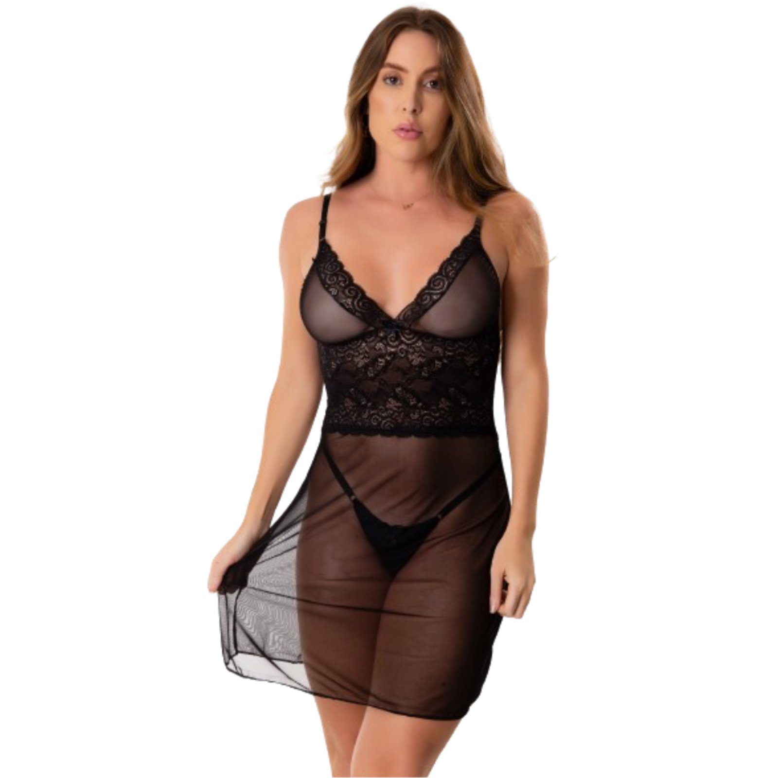 Camisola Feminina Tule Lingerie Transparente Íntimo Sexy Sensual Conforto Linha Noite