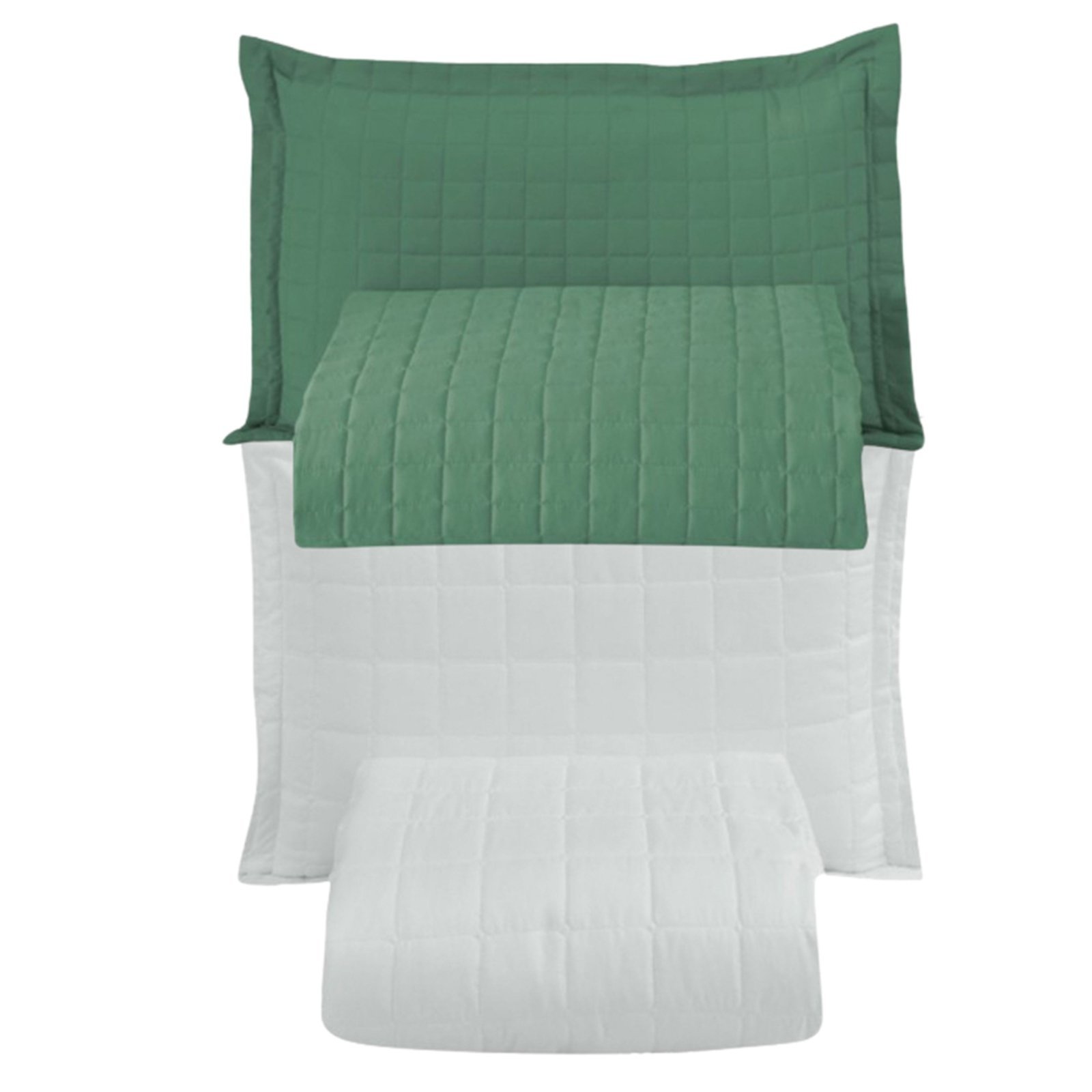 Combo 2 Kit Cobre Leito Colcha Monaco Solteiro Dupla Face - Verde - Branco - 100% Poliéster