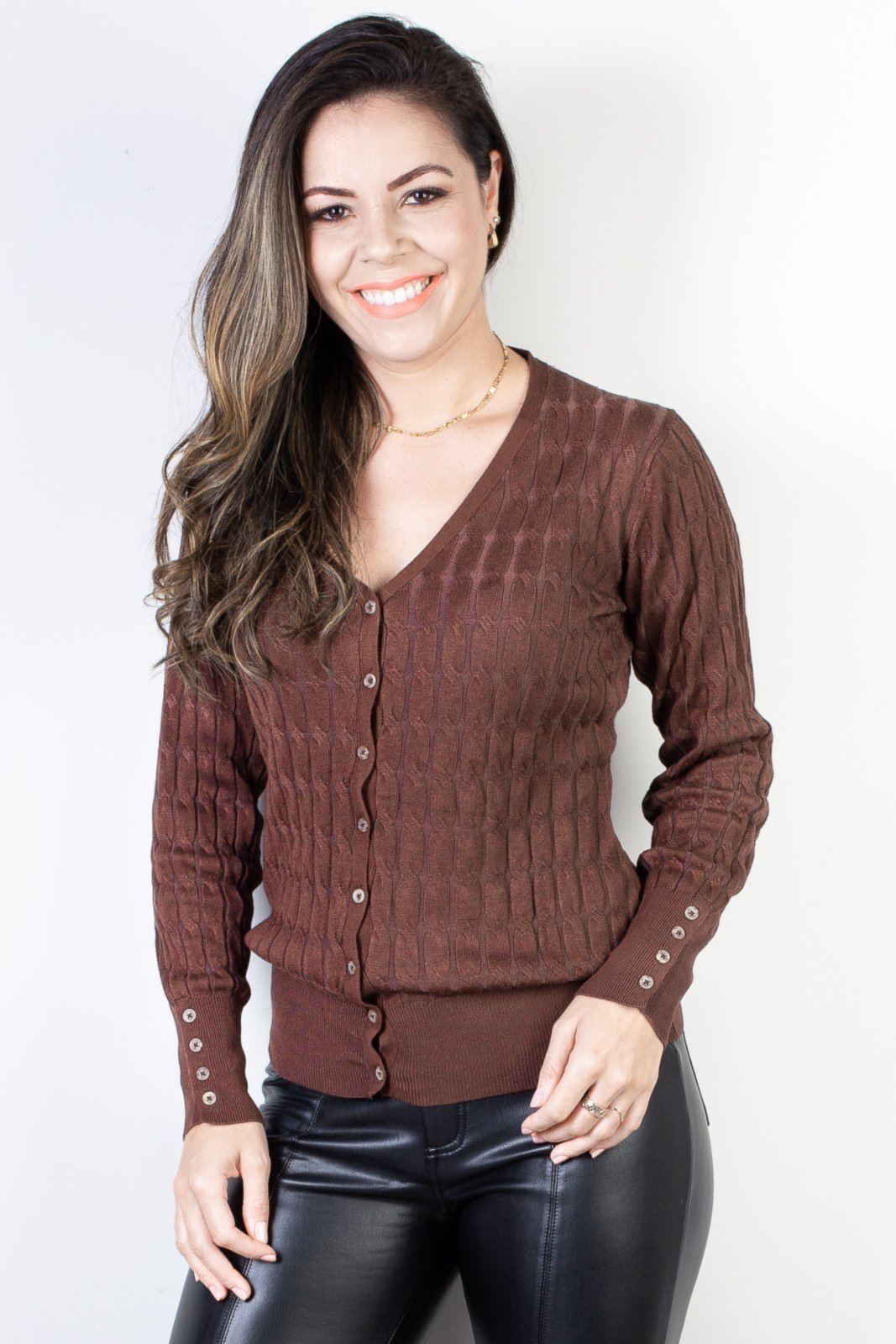 Casaco cardigan com botões 70870 – Marrom