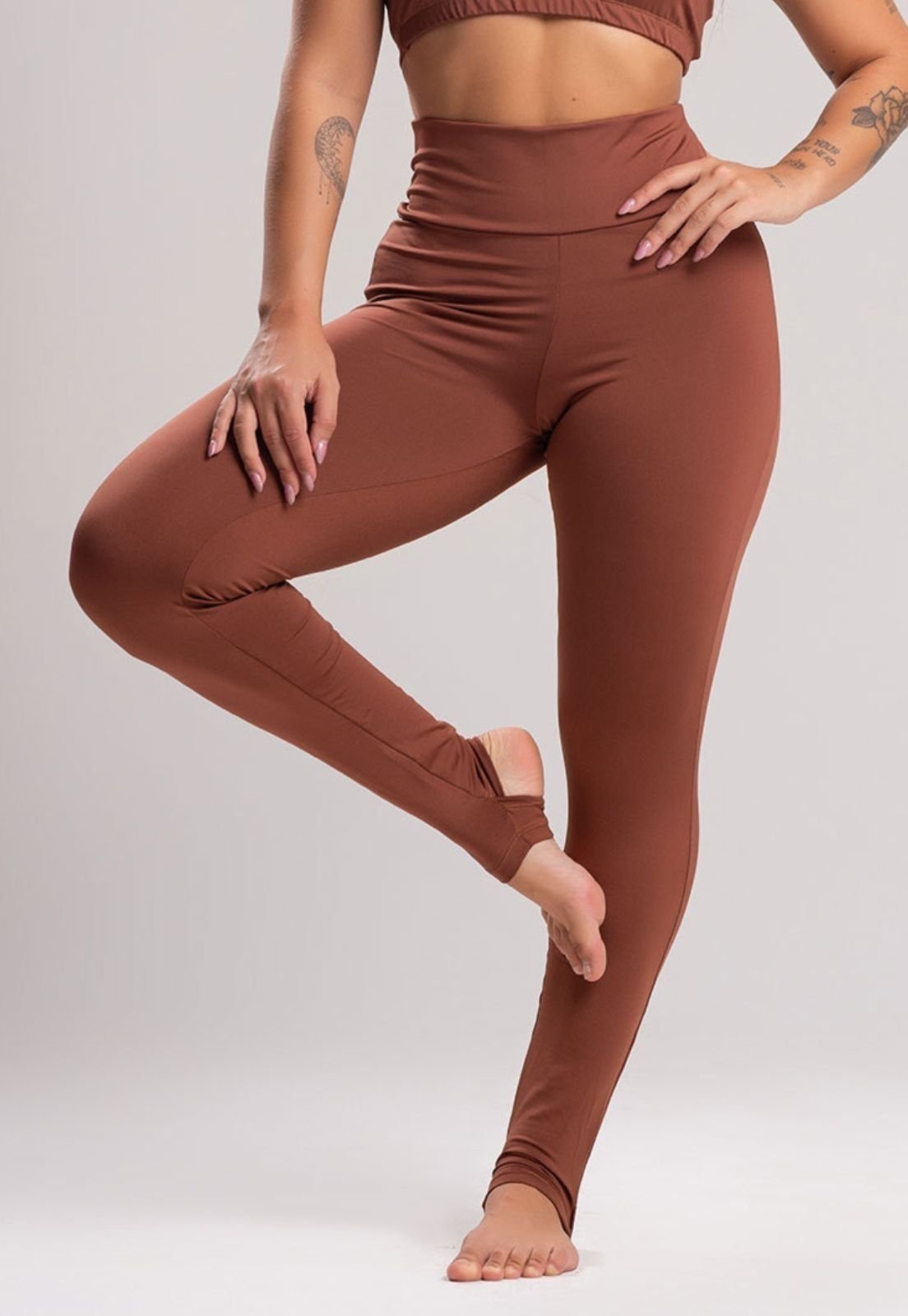 Calça Legging MVB Modas Pezinho Cintura Alta Marrom
