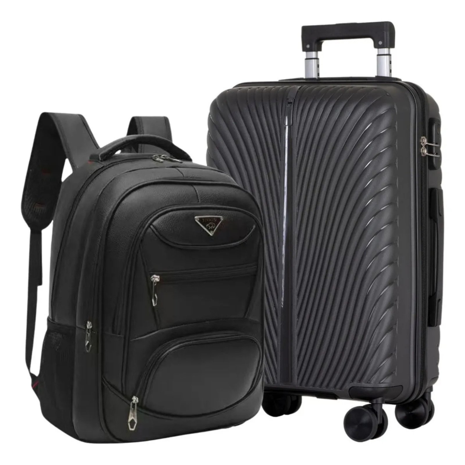 Mala De Viagem 10kg De Bordo Kit Com Mochila Para Notebook Cinza Force Carrião