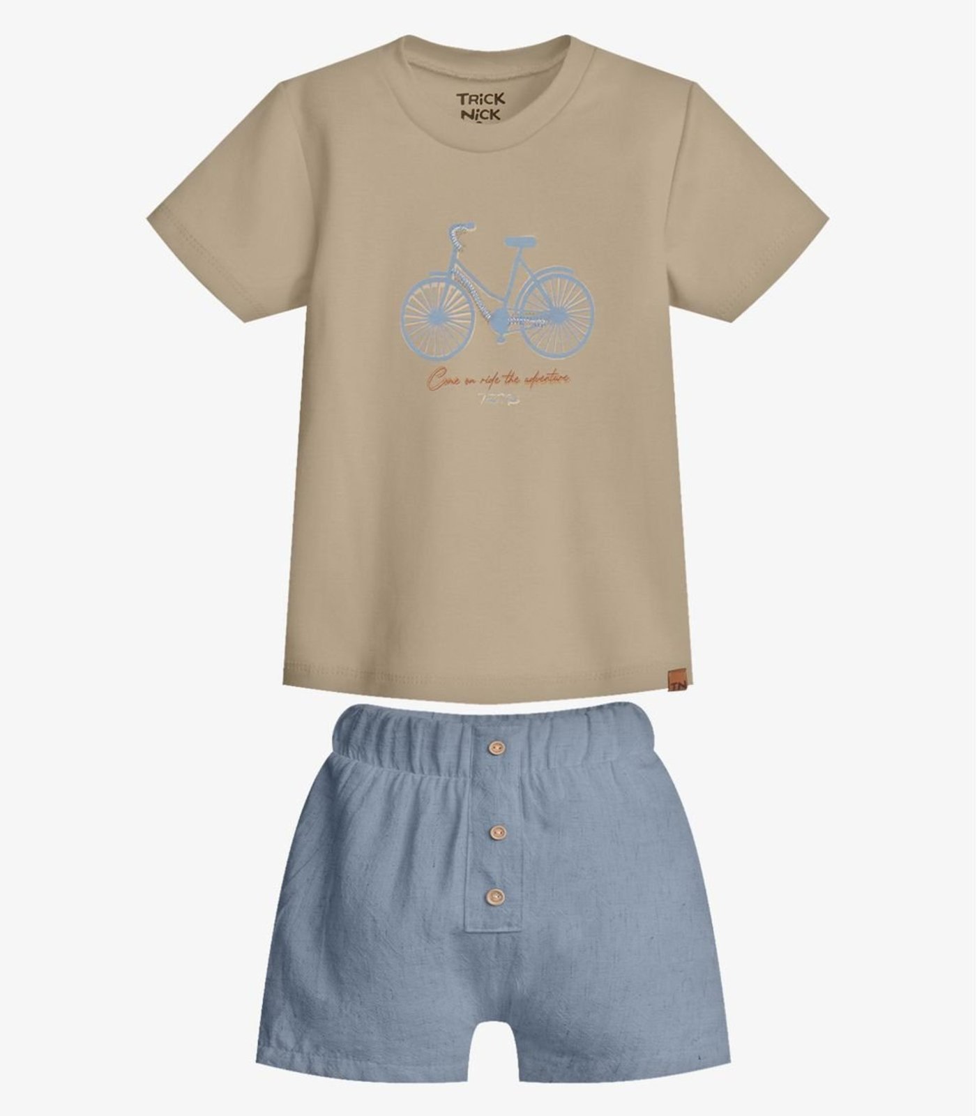 Infantil - Conjunto Camiseta Com Bermuda Trick Nick Bege