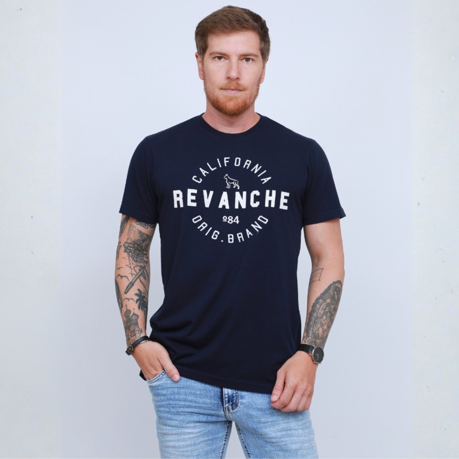 Camiseta Bordada Masculino Revanche Celeste