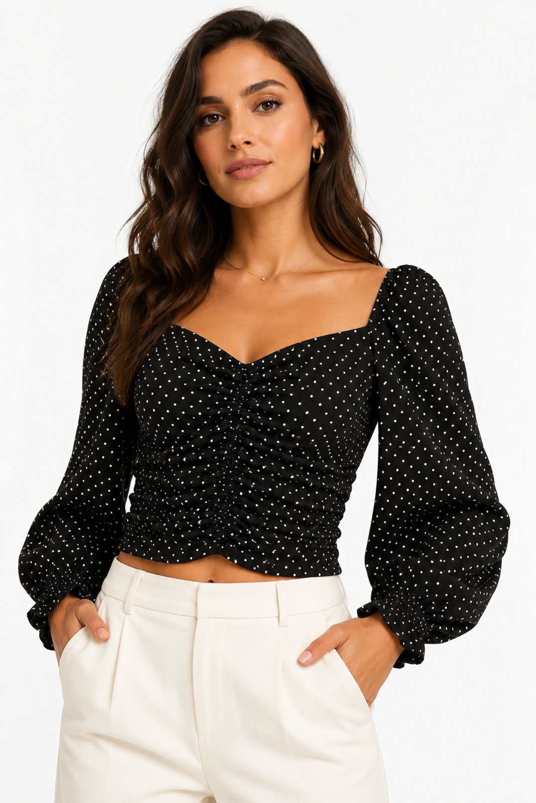 Blusa Feminina D Bell Outlet Fashion Lastéx Poá Preto
