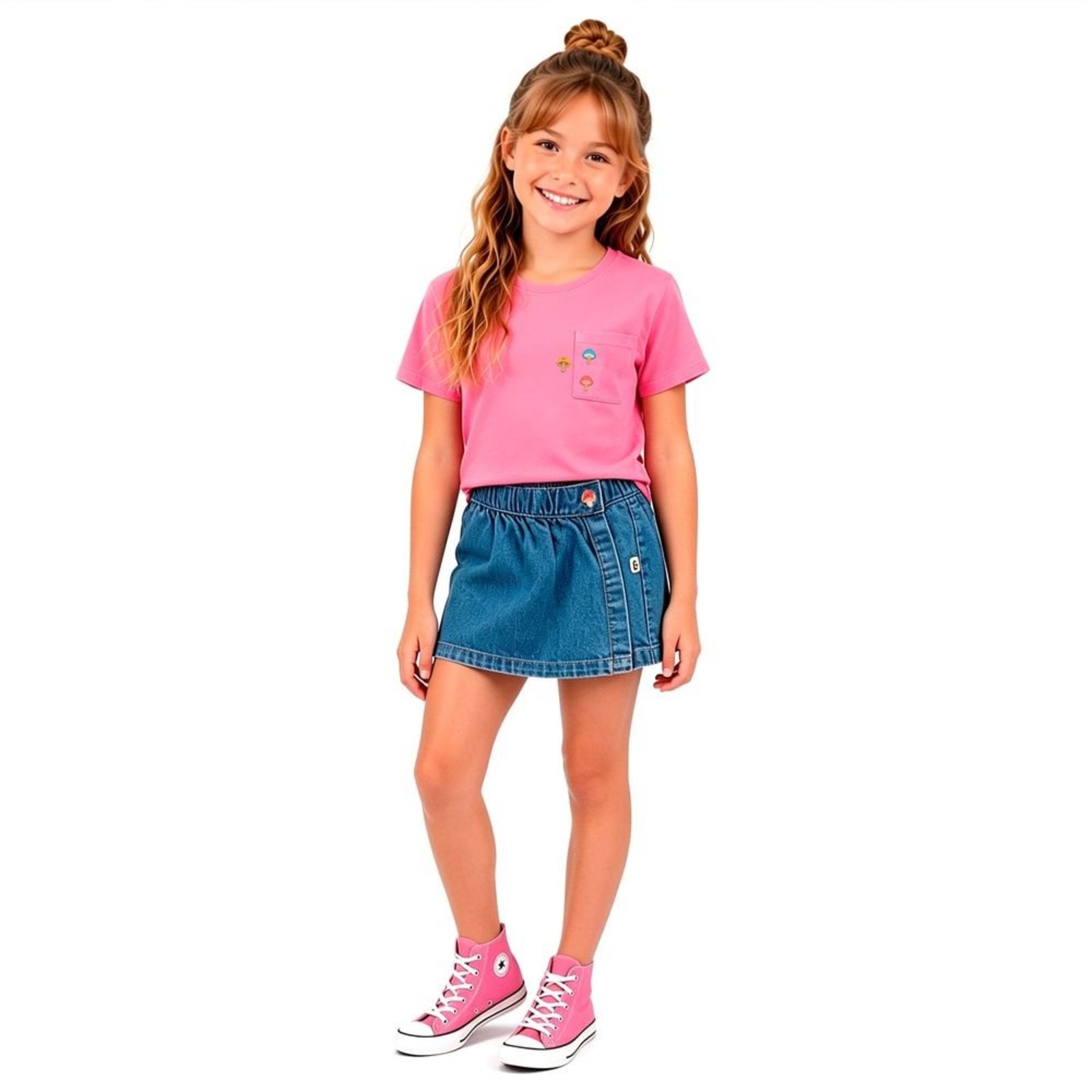 Infantil - Short Saia Menina Bosque das Fadas Alphabeto Jeans Azul