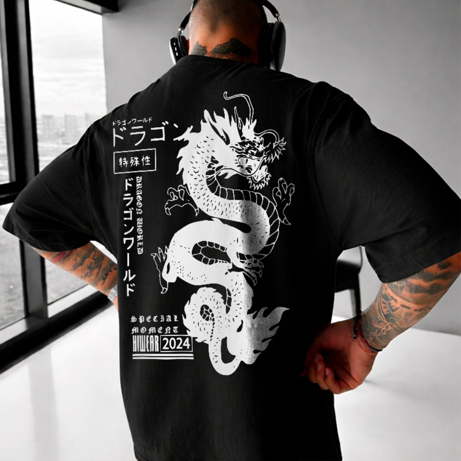 Camiseta Oversized Dragon Oriental Estética Japonesa Preto