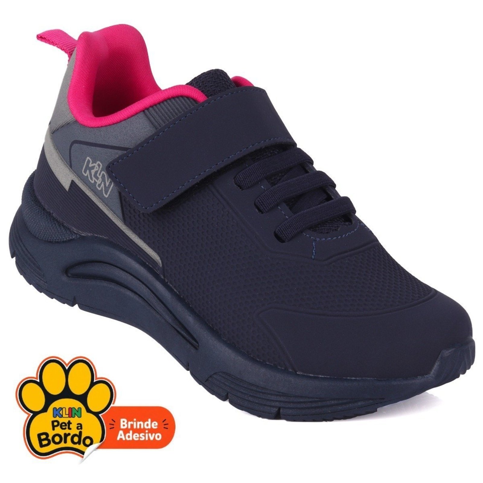 Infantil - Tênis Feminino Klin Esportivo Com Amortecimento e Calce Fácil - Marinho