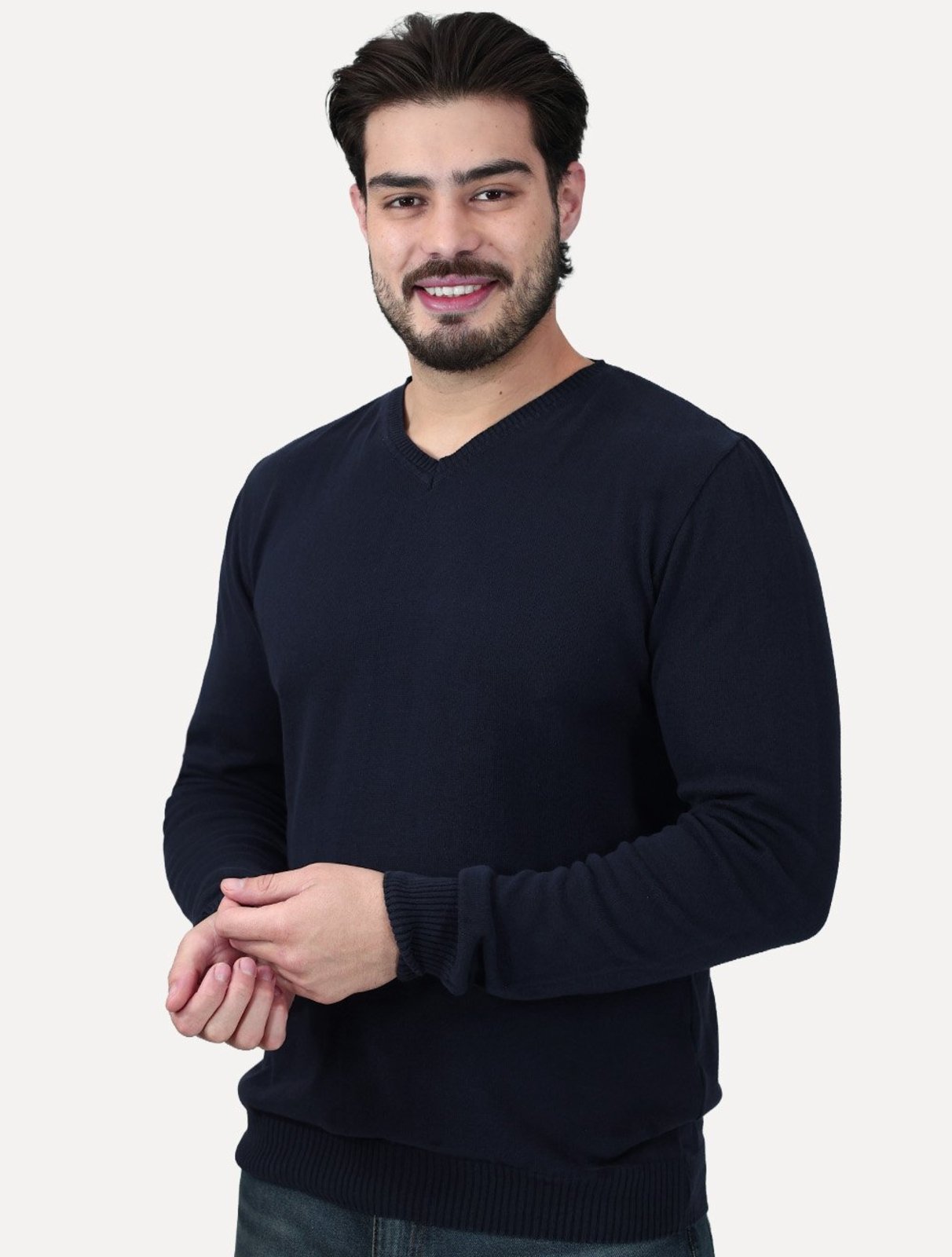 Suéter Dixen Masculino Tricot Tinturado Gola V Azul Marinho