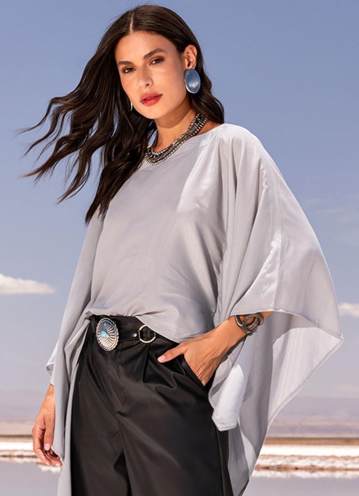 Blusa Feminina Claro Em Viscose Slub Quintess Cinza