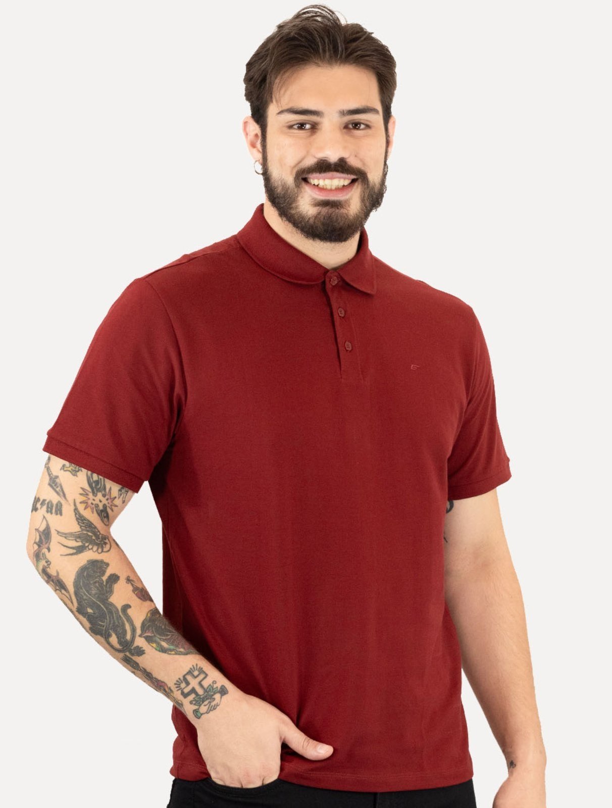 Polo Ellus Masculina Piquet Classic Easa Vermelho Escuro