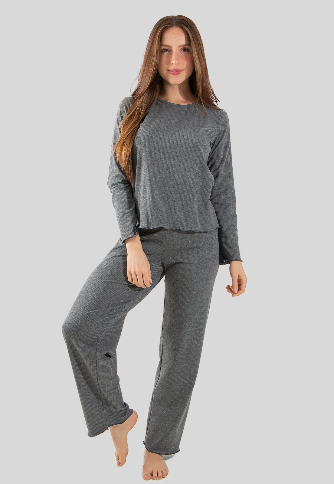 Pijama Longo Ribana LInha Noite Cinza