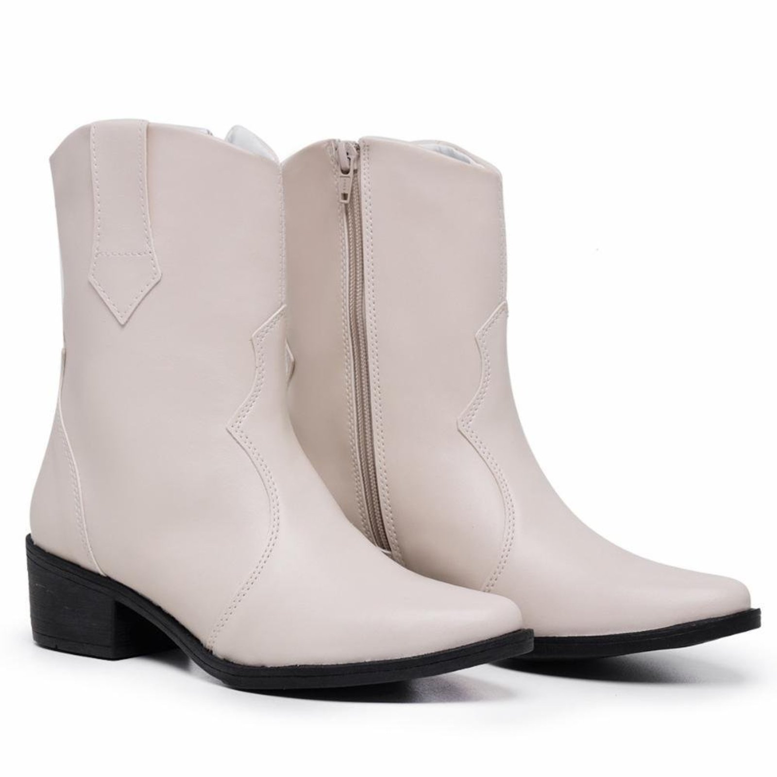 Bota Feminina Country Texana Zíper Cano Médio Confortável Branco 33 Branco