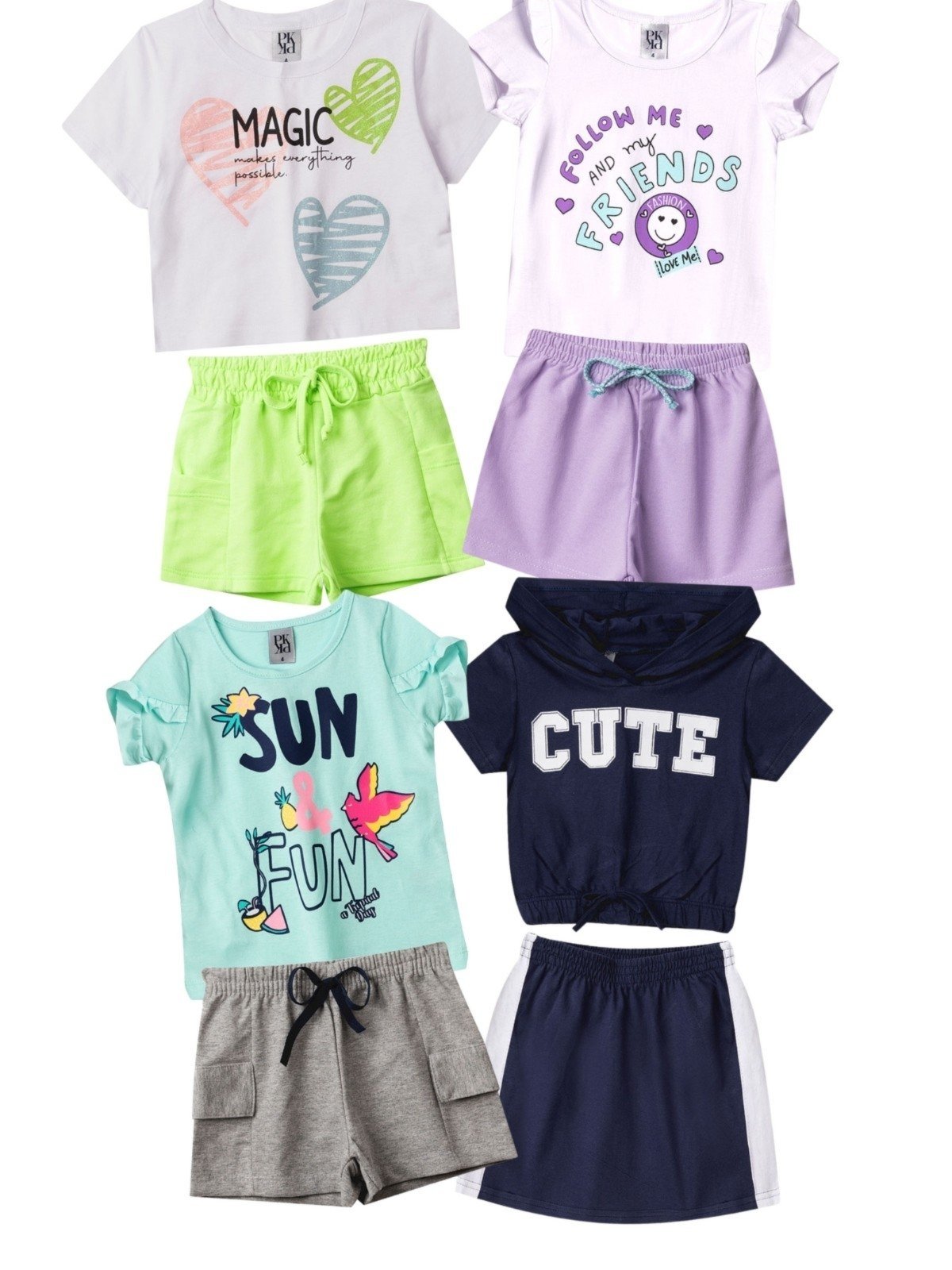 Vista 3 Infantil - Kit Sortido Platinum 8 Peças de Roupas Infantis Feminino Verão- 4 Camisas + 4 Shorts/Saia PLATINUM KIDS multicolorido PLATINUM KIDS multicolorido