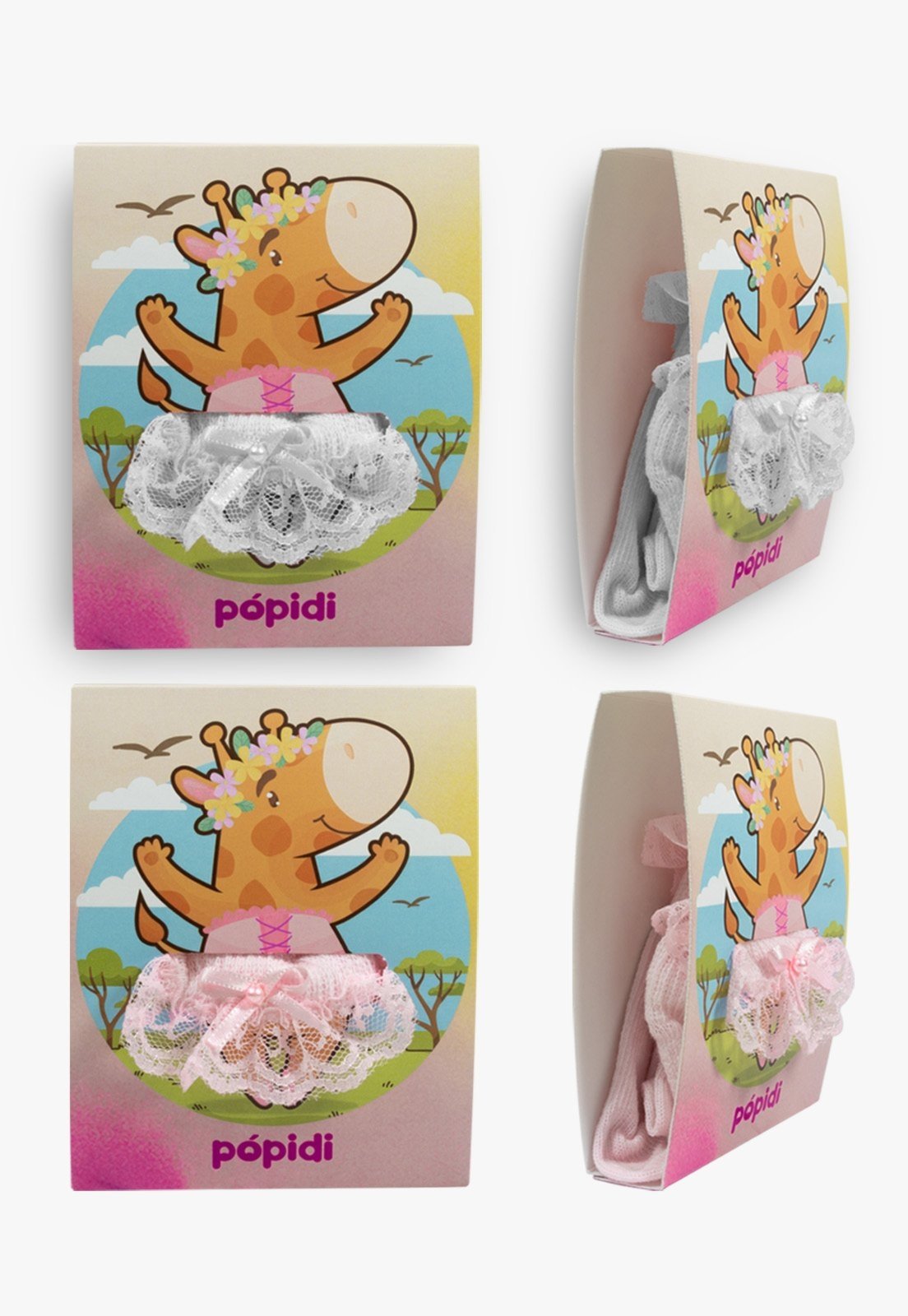 Vista 3 Kit 2 Pares Meias Pópidi Menina Renda e Rosa Pópidí branco/rosa rosa