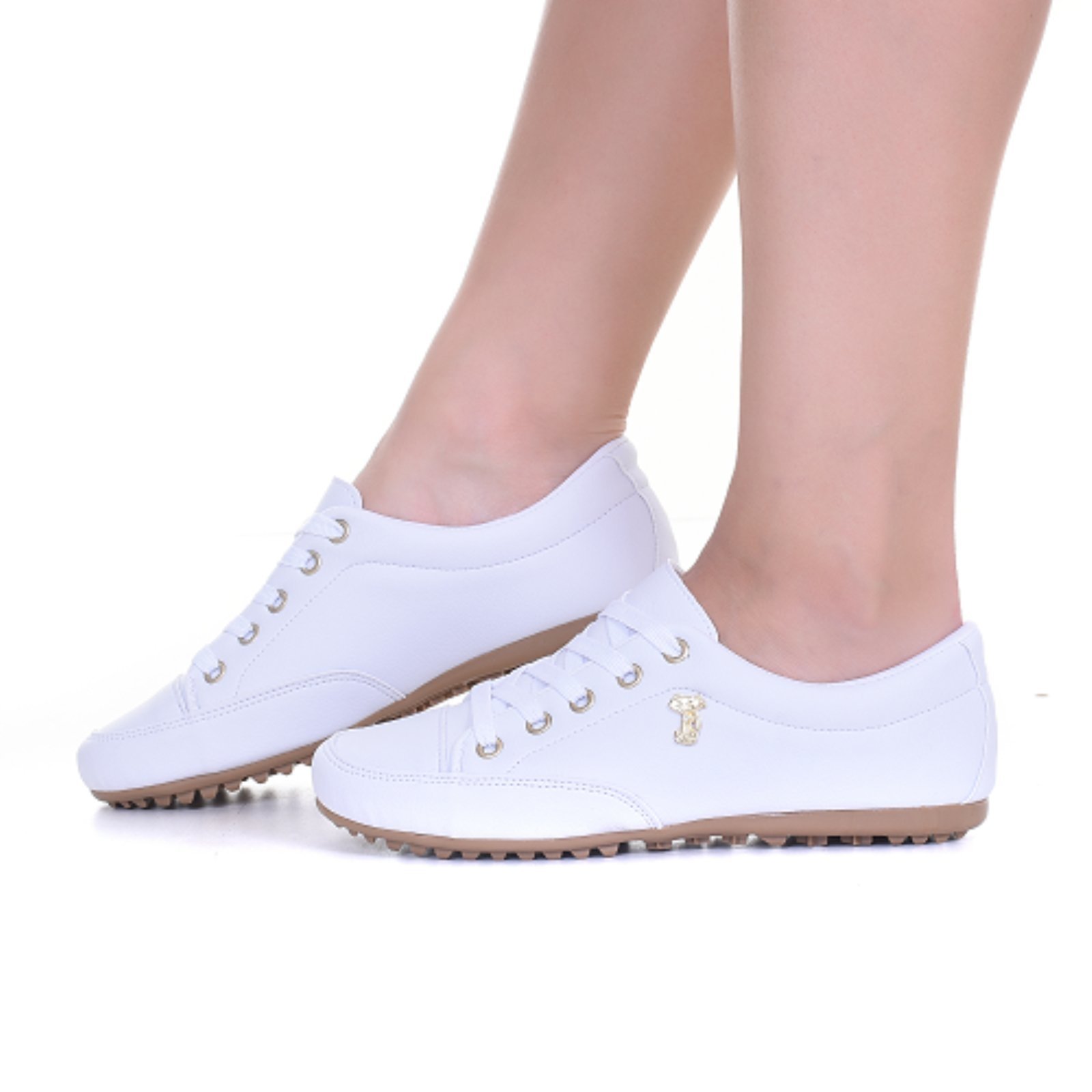 Sapatênis Branco Feminino Comfort Casual Cadarço Com Broche