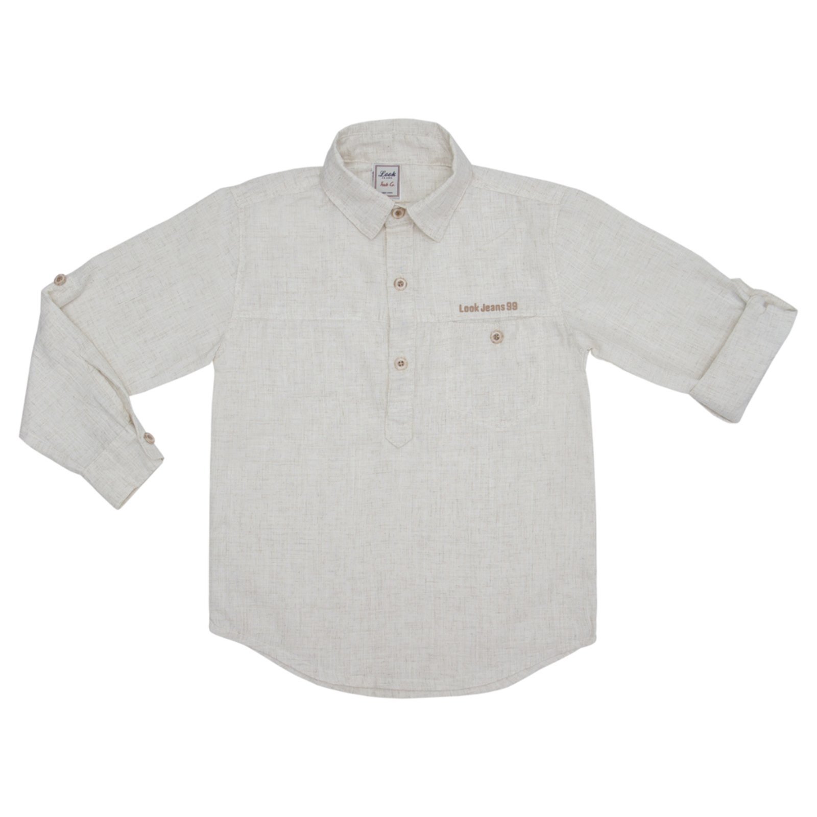 Infantil – Camisa Look Jeans Bata Linho Bege