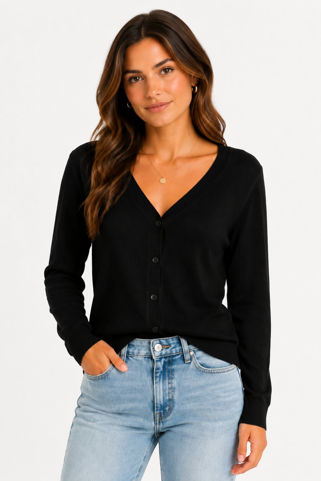 Cardigan Feminino D Bell Outlet Fashion Botão Preto