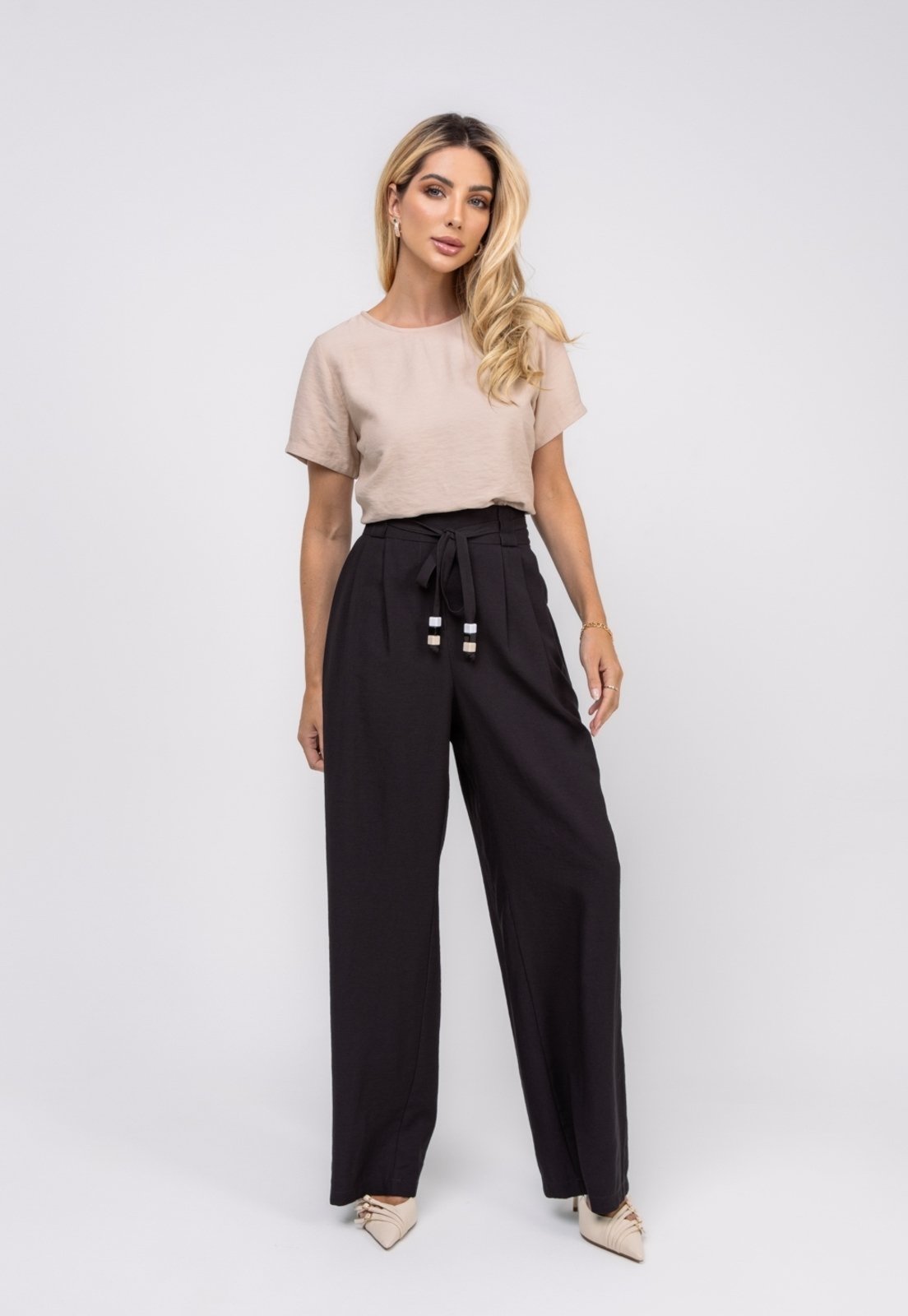 Blusa Alfaiataria Básica Manga Curta Salvatore Bege