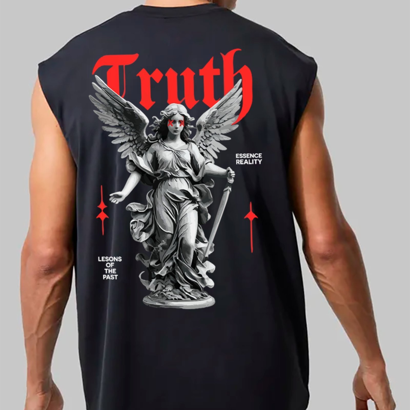 Camiseta Regata Machão Ousy Truth Anjo Estátua Oversized Masculina Preto