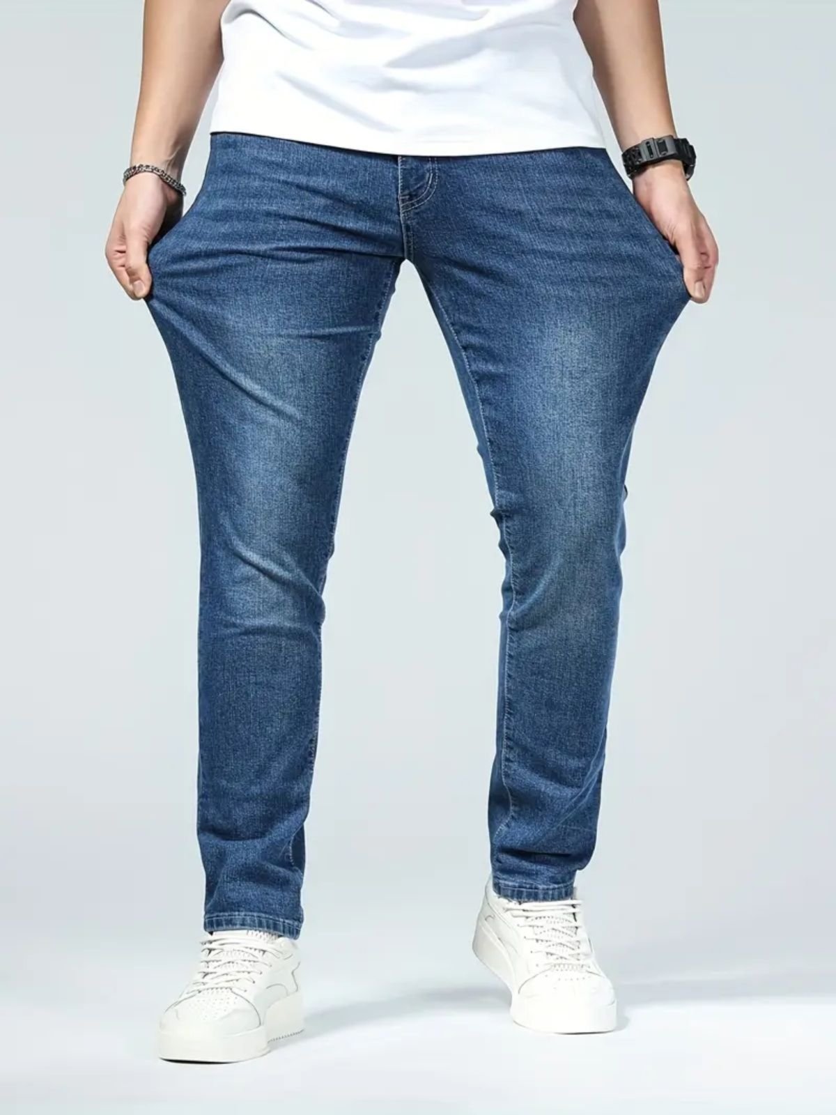 Calça Jeans Masculina Kovali Slim Fit Confortável Com Elastano Moderna Para O Dia A Dia Azul Escuro