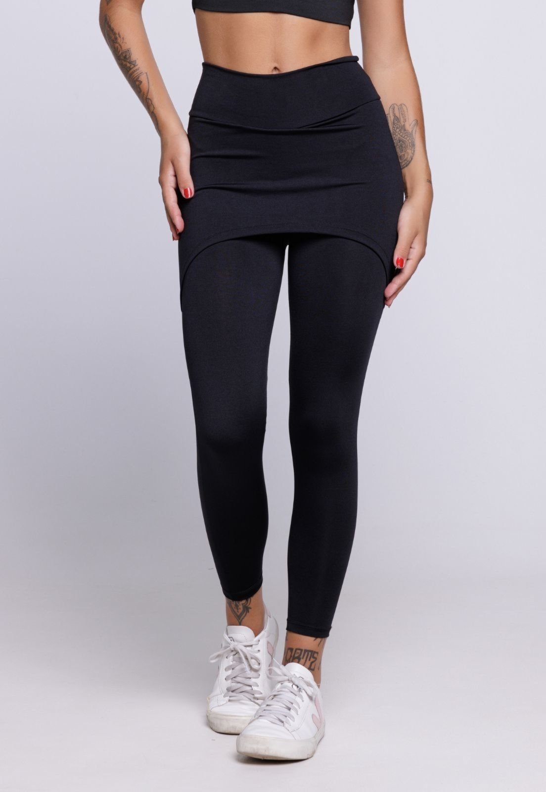 Calça Feminina WLS Modas Fitness Legging Saia Lisa Preto